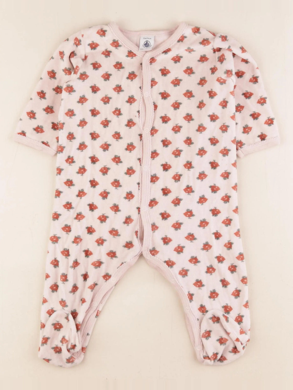 Petit Bateau - pyjama velours rose - 12 mois