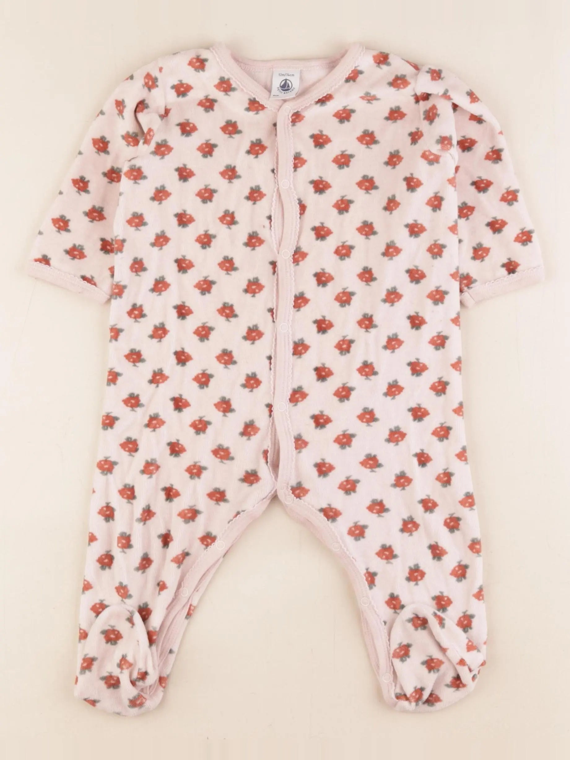 Petit Bateau - pyjama velours rose - 12 mois