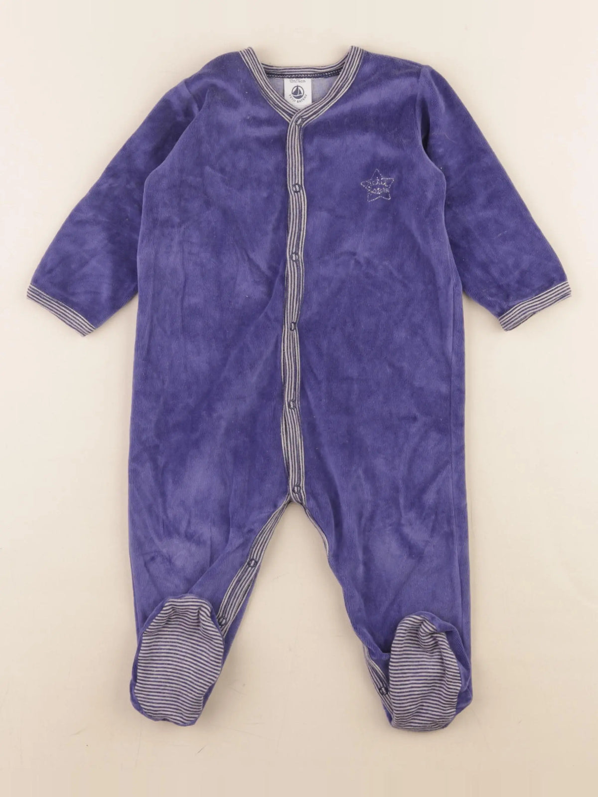 Petit Bateau - pyjama velours bleu - 12 mois