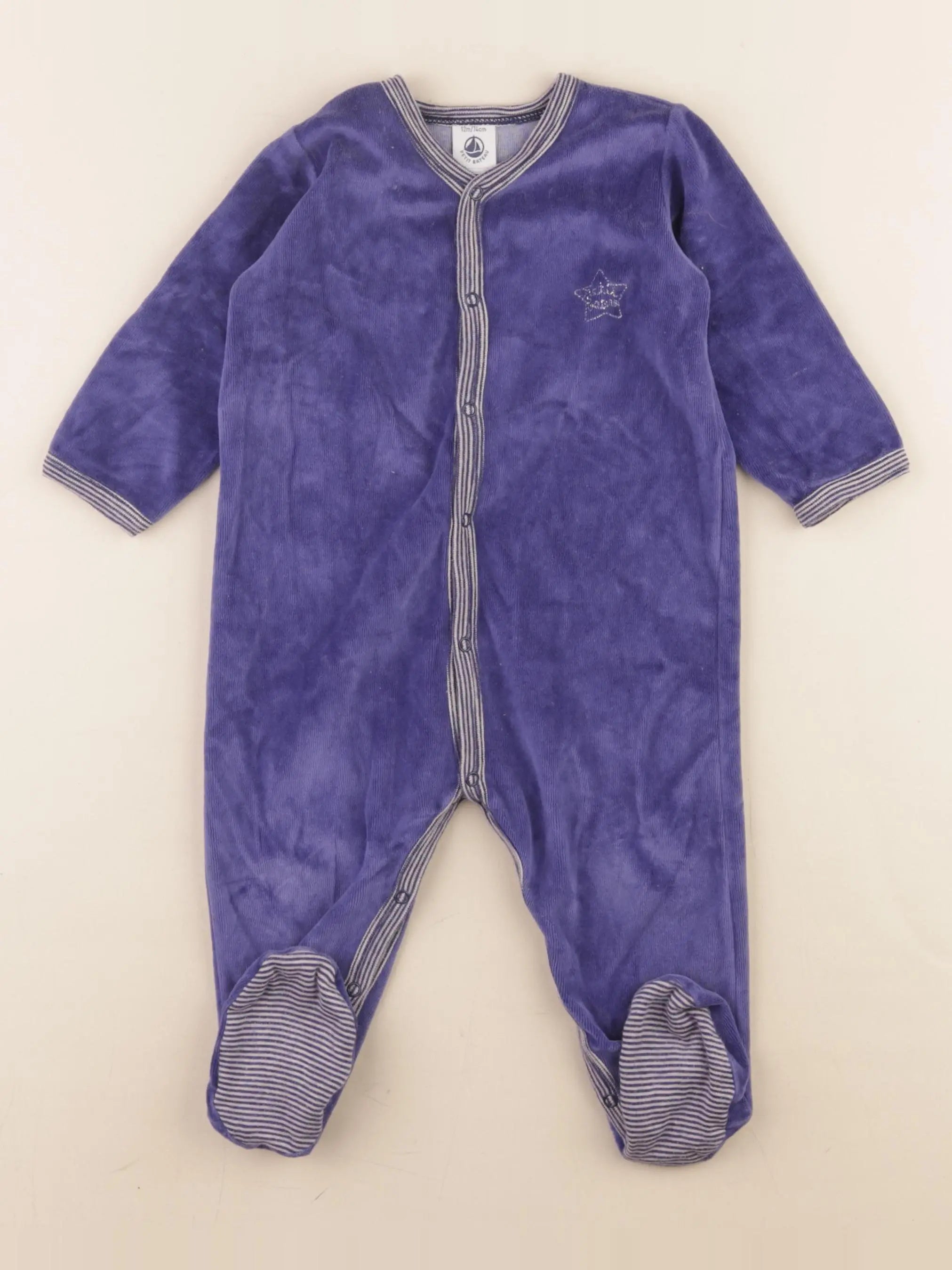Petit Bateau - pyjama velours bleu - 12 mois