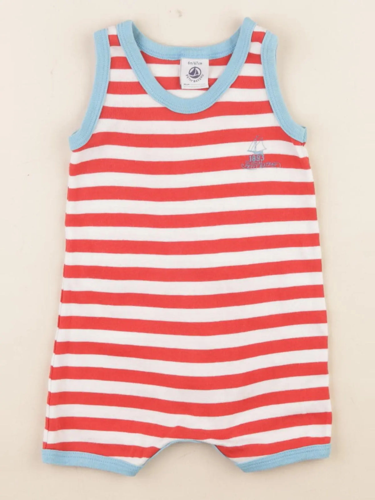 Petit Bateau - pyjama coton rouge, blanc - 6 mois