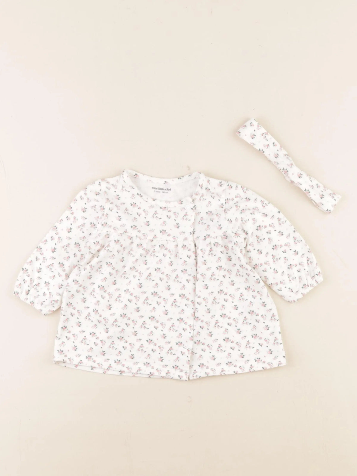 Vertbaudet - ensemble blanc, rose - 3 mois