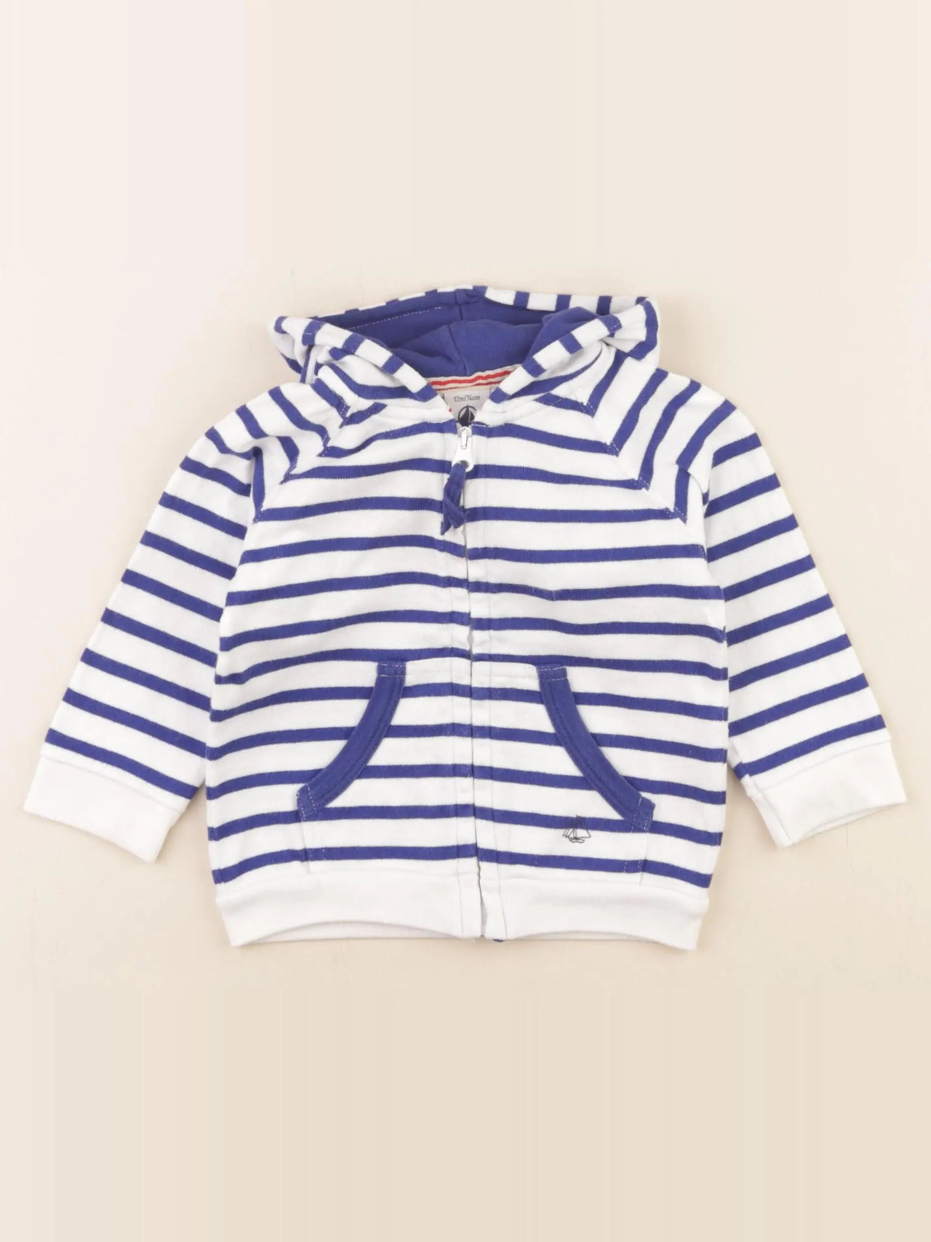 Petit Bateau - sweat bleu, blanc - 12 mois