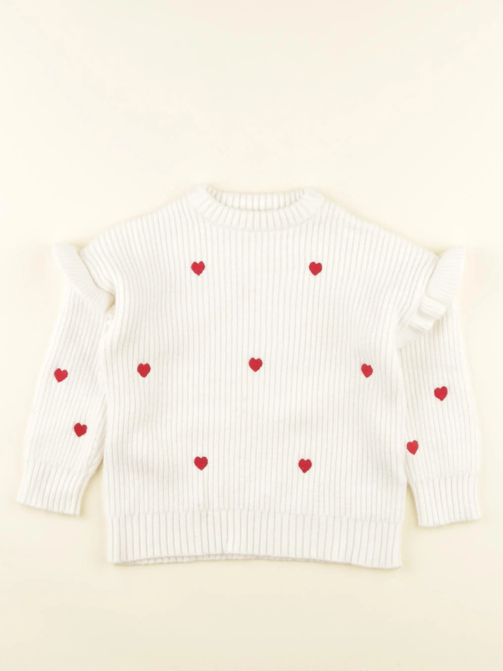 Vertbaudet - pull blanc, rouge - 3 ans