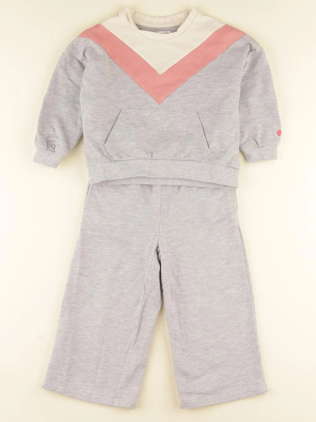 Vertbaudet - ensemble gris, rose - 3 ans