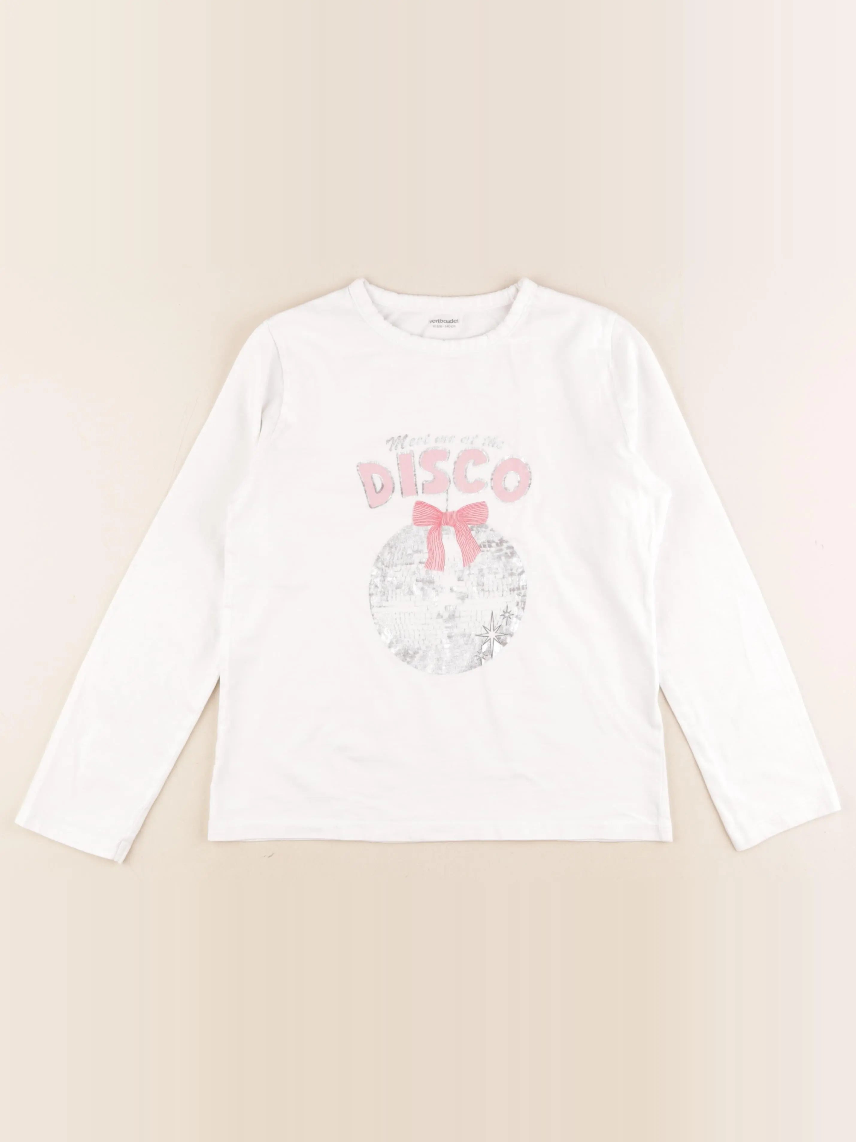 Vertbaudet - tee-shirt blanc, argent, rose - 10 ans