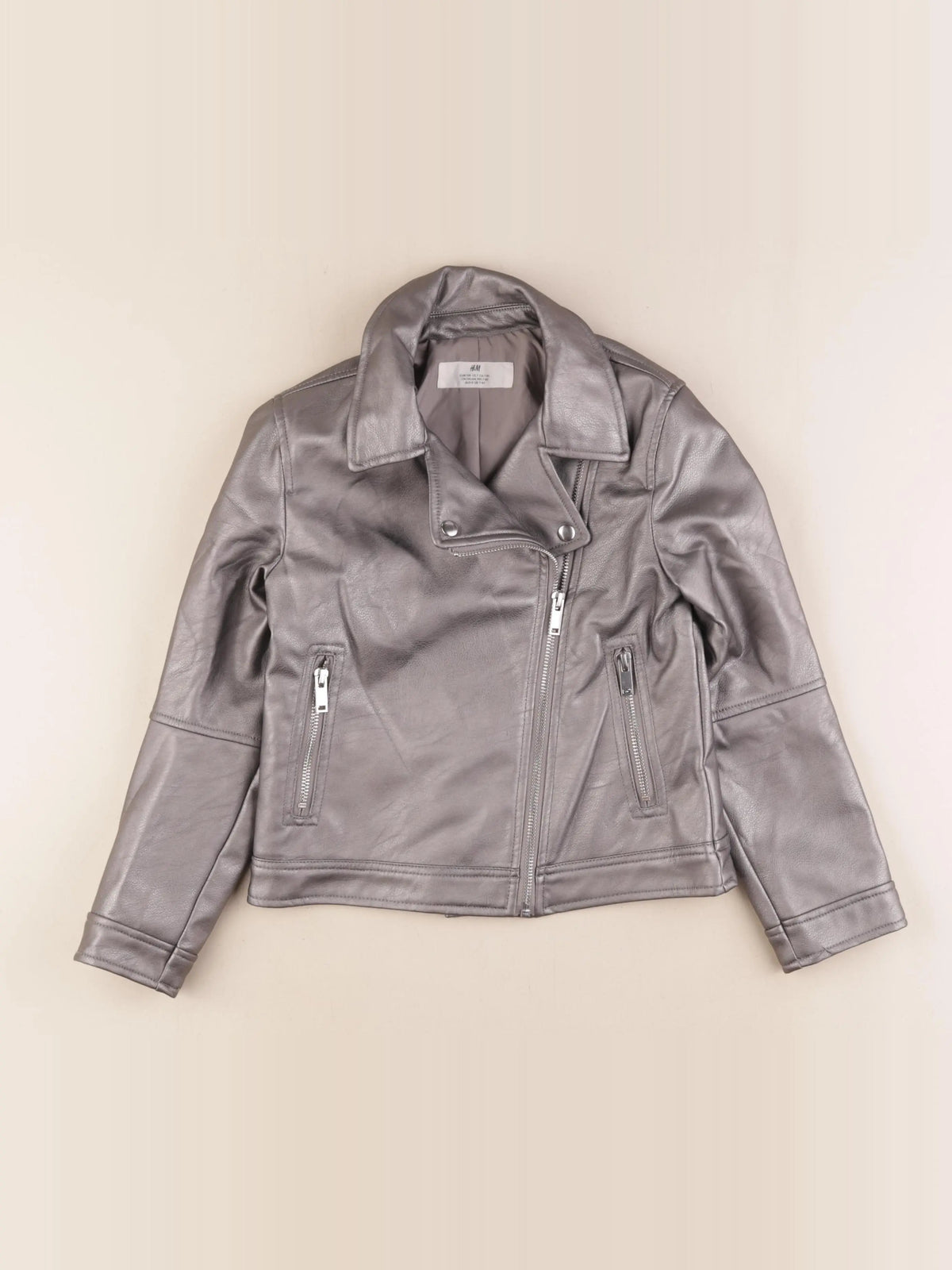 H&M - veste simili cuir gris - 7/8 ans