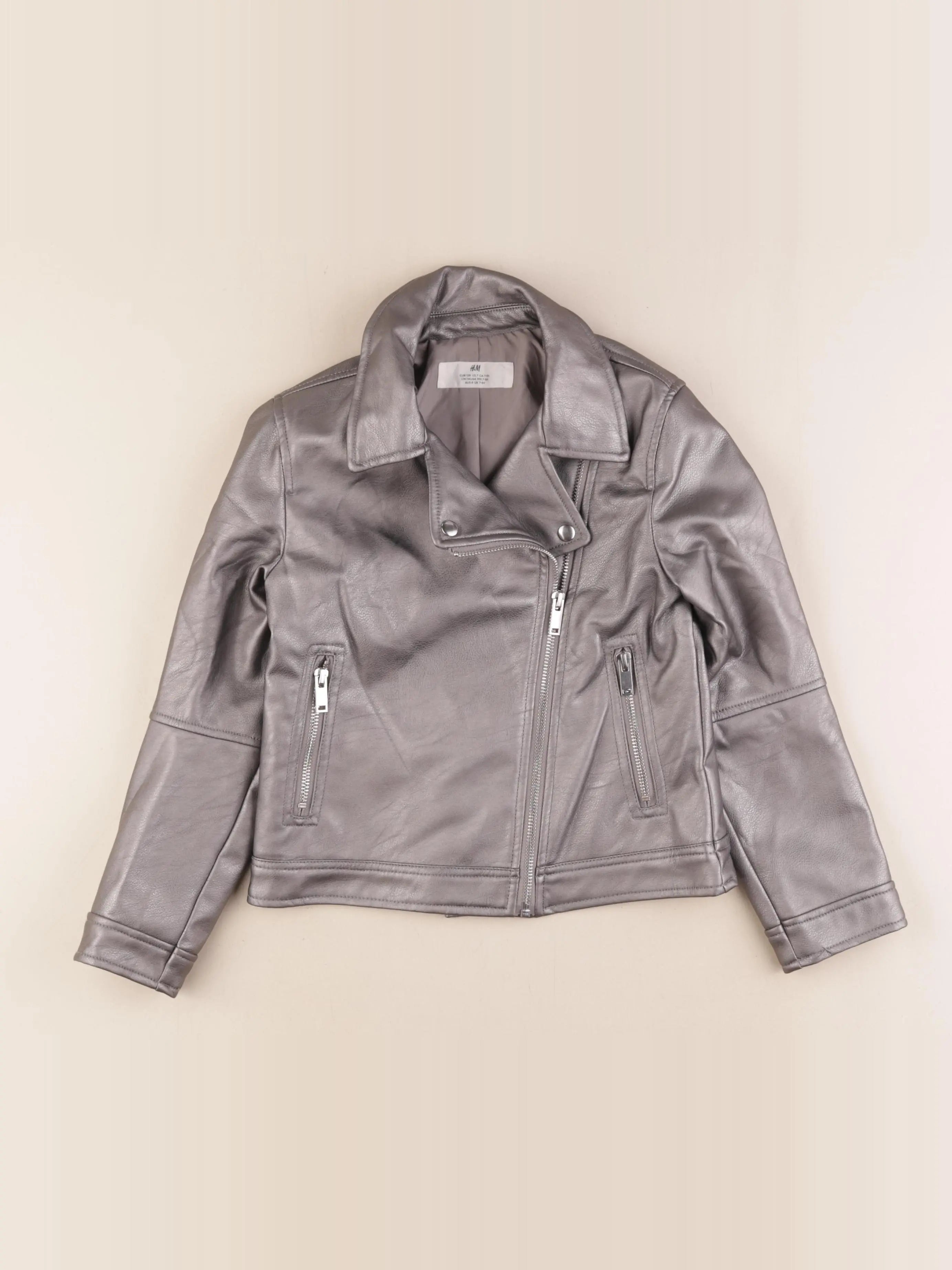 H&M - veste simili cuir gris - 7/8 ans