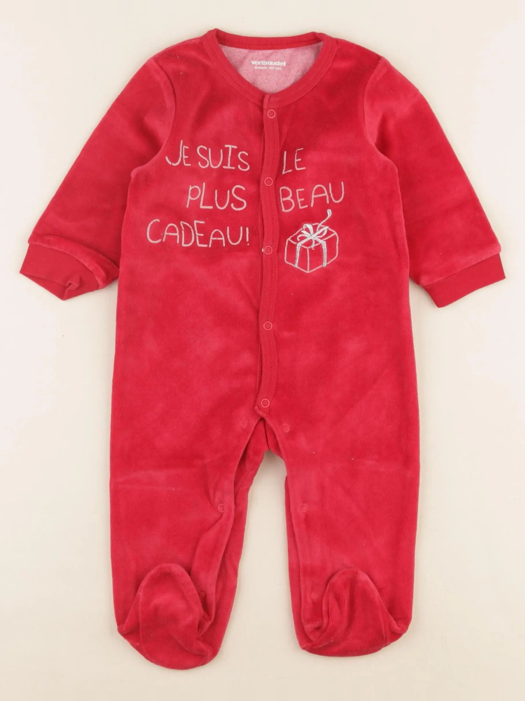 Vertbaudet - pyjama velours rouge - 6 mois