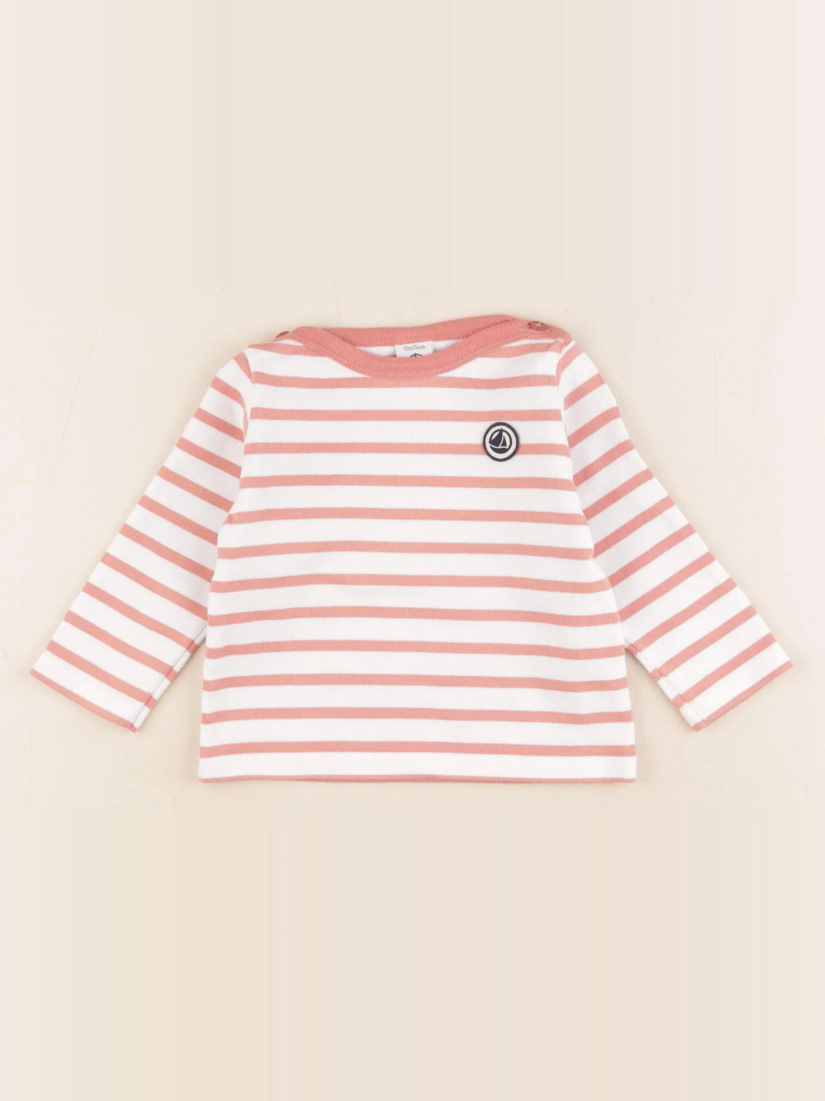 Petit Bateau - tee-shirt blanc, rose - 12 mois