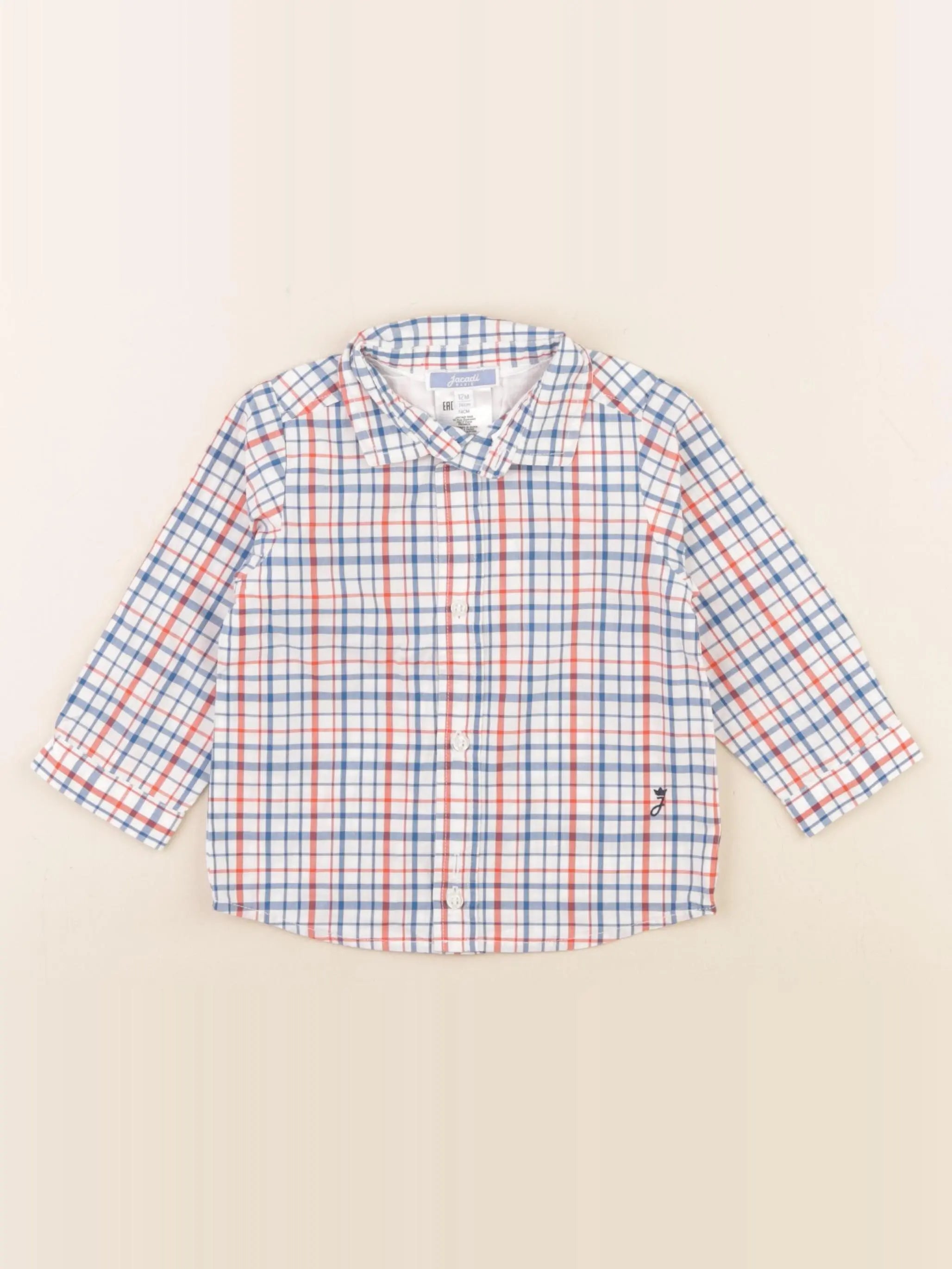 Jacadi - chemise bleu, rouge - 12 mois