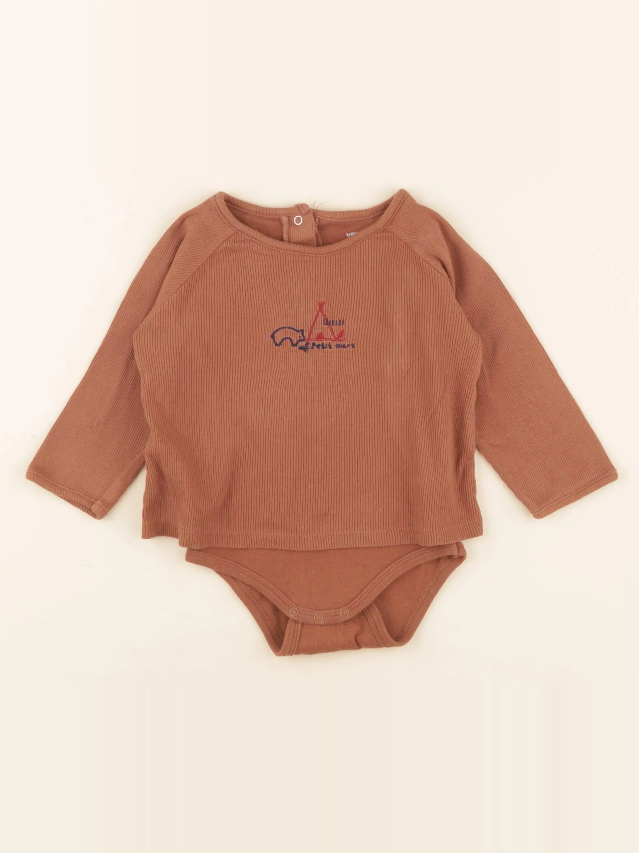 Vertbaudet - body tee-shirt marron - 12 mois