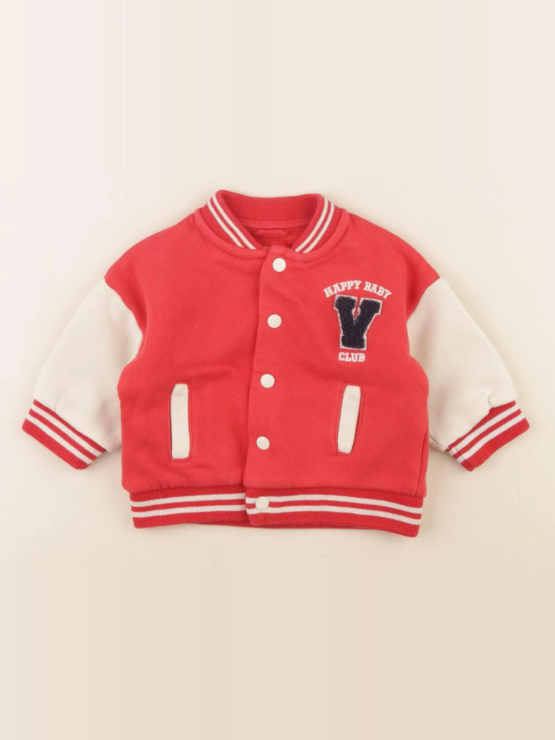 Vertbaudet - veste rouge, beige - 6 mois