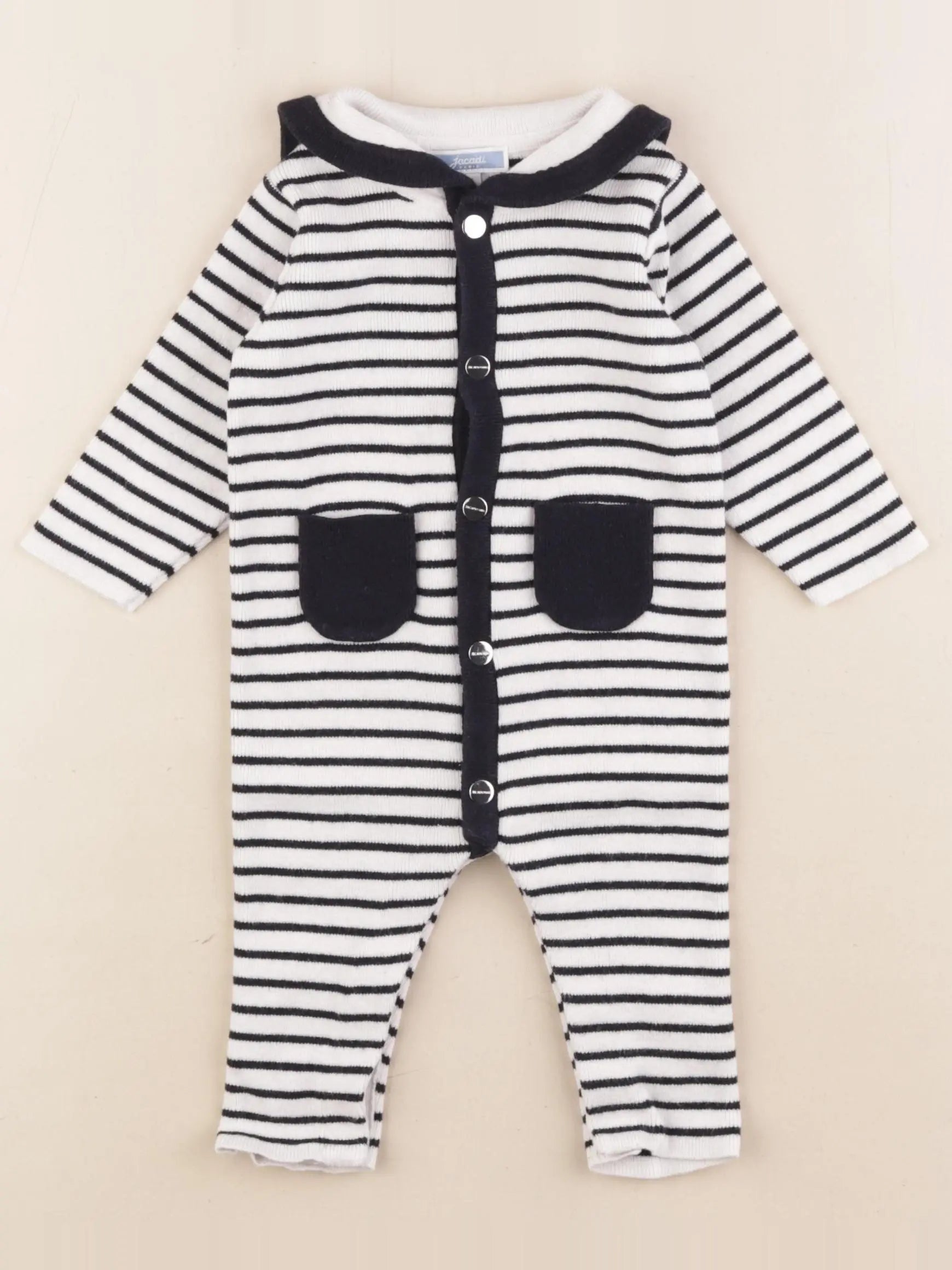 Jacadi - combinaison bleu, blanc - 6 mois