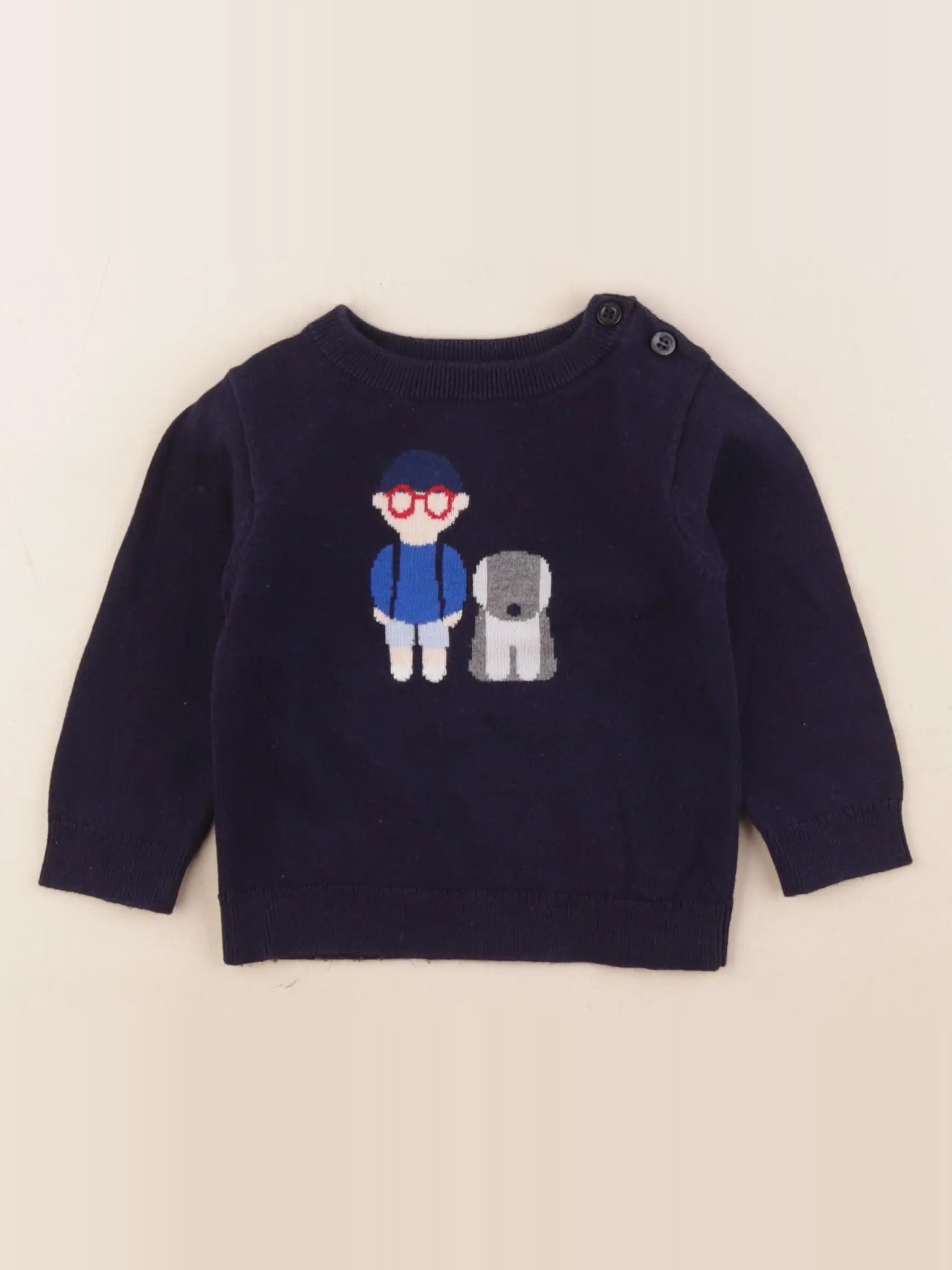 Jacadi - pull imprimé au dos bleu - 1 an