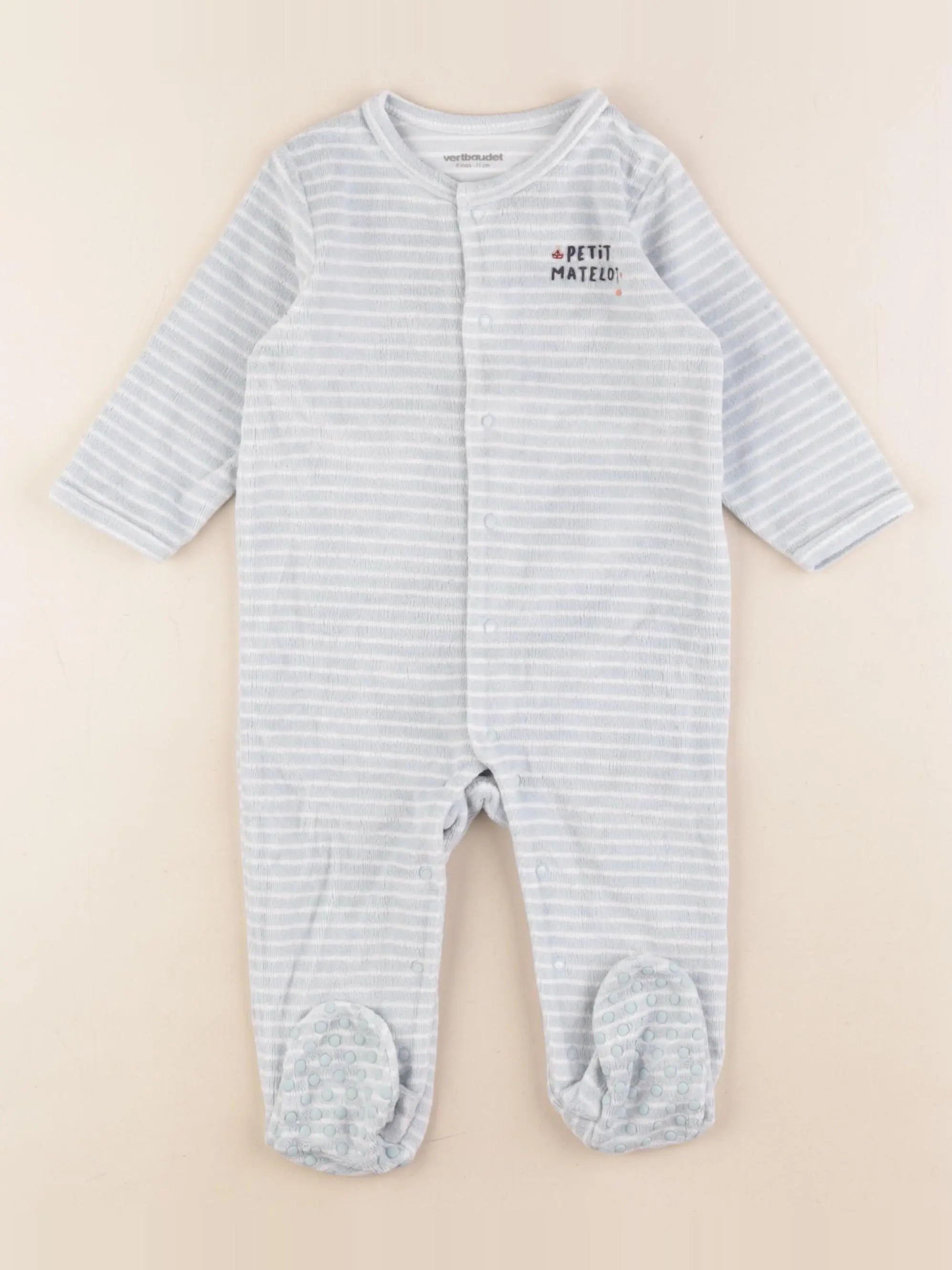 Vertbaudet - pyjama velours blanc, bleu - 9 mois