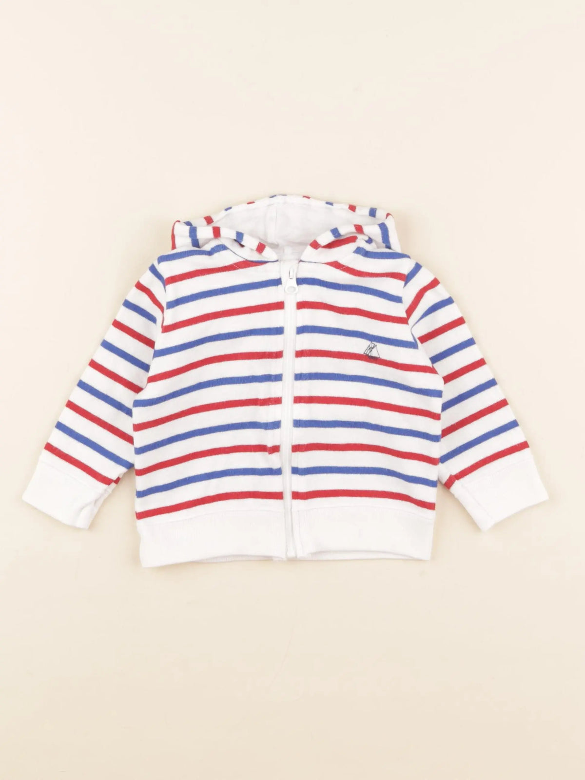 Petit Bateau - sweat blanc, bleu, rouge - 6 mois