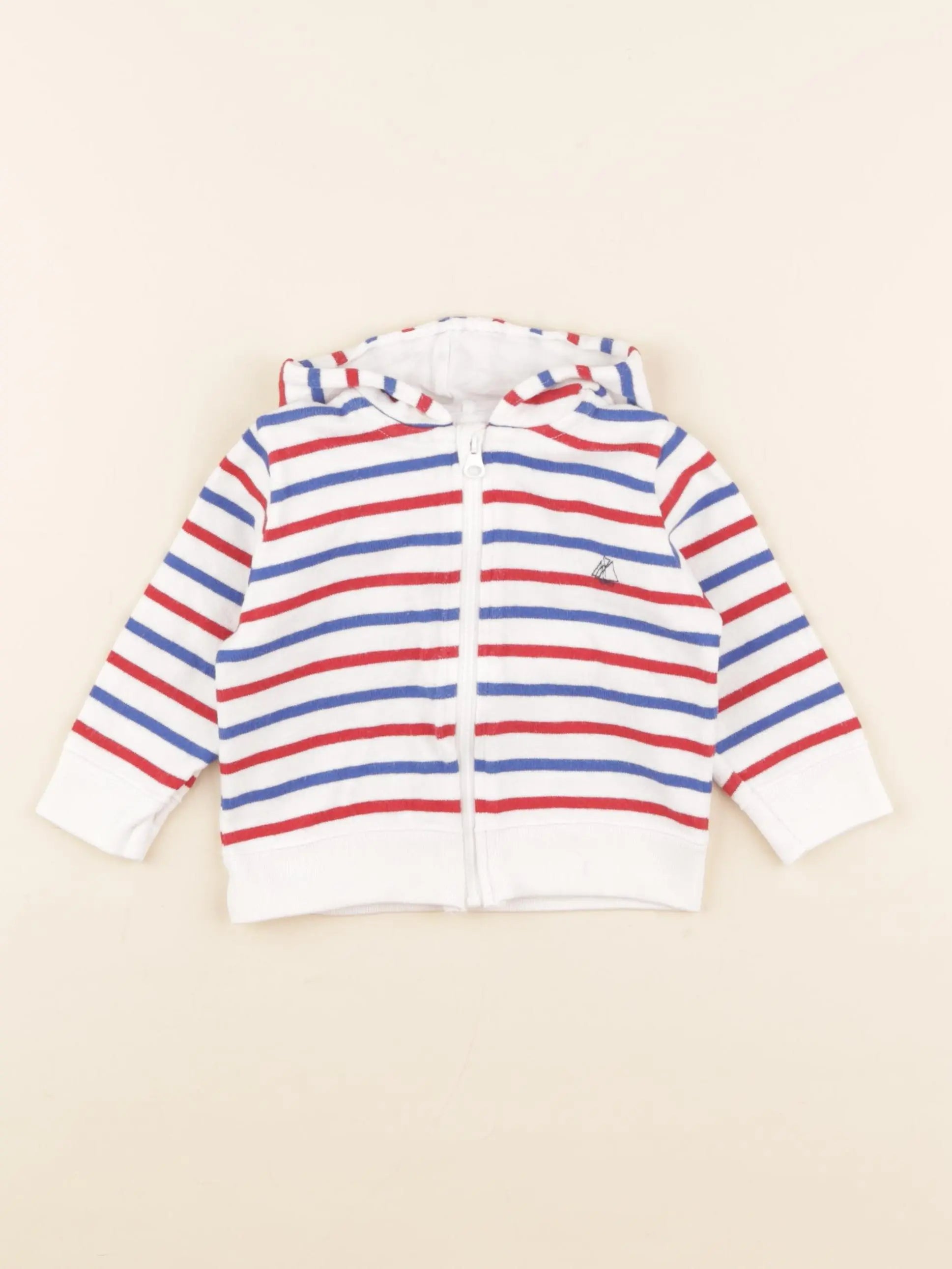 Petit Bateau - sweat blanc, bleu, rouge - 6 mois