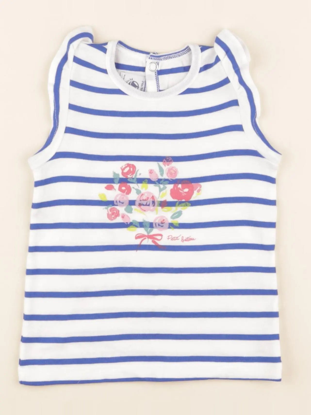 Petit Bateau - débardeur blanc, bleu - 24 mois