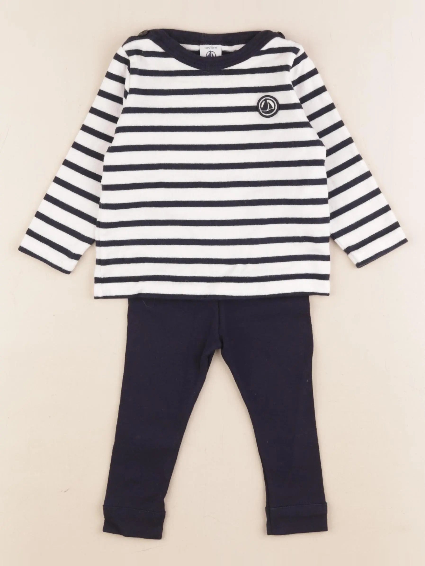 Petit Bateau - ensemble bleu - 12 mois