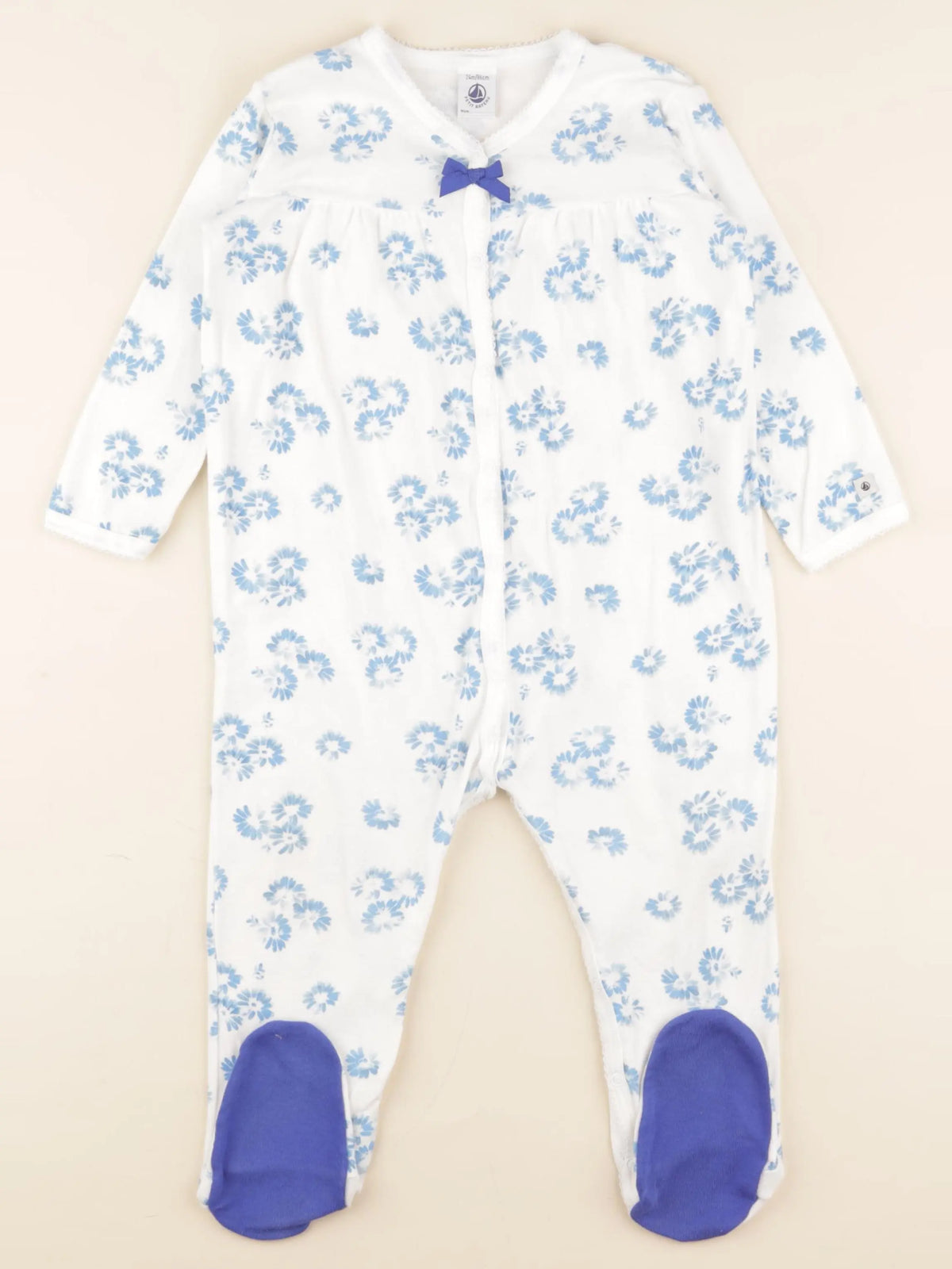 Petit Bateau - pyjama coton blanc, bleu - 24 mois