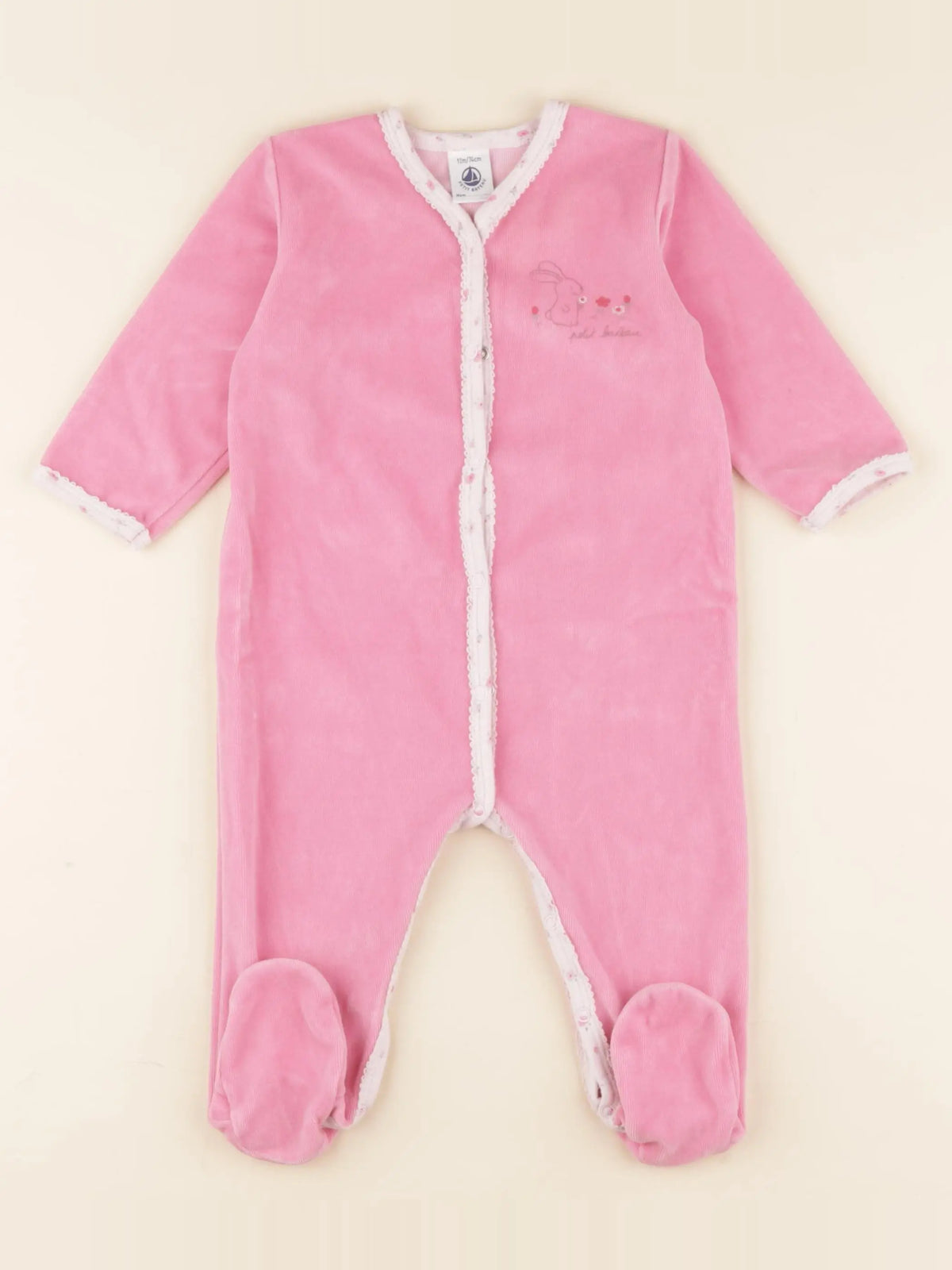 Petit Bateau - pyjama velours rose - 12 mois