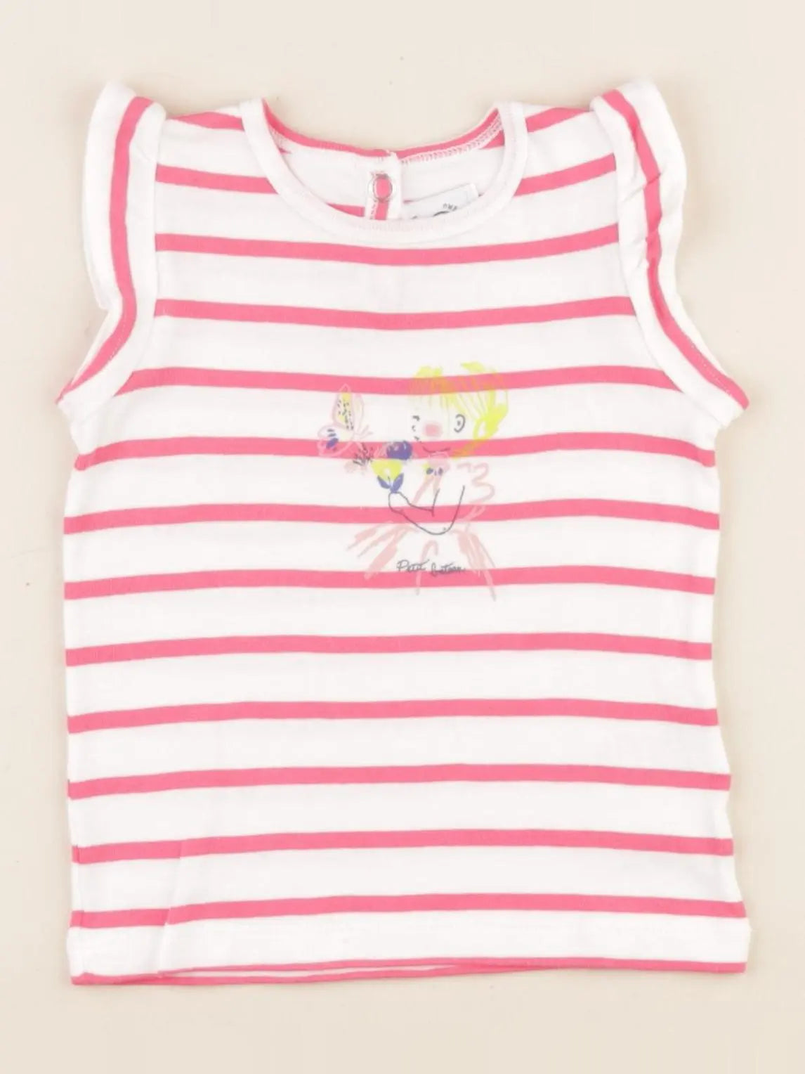 Petit Bateau - tee-shirt blanc, rose - 12 mois