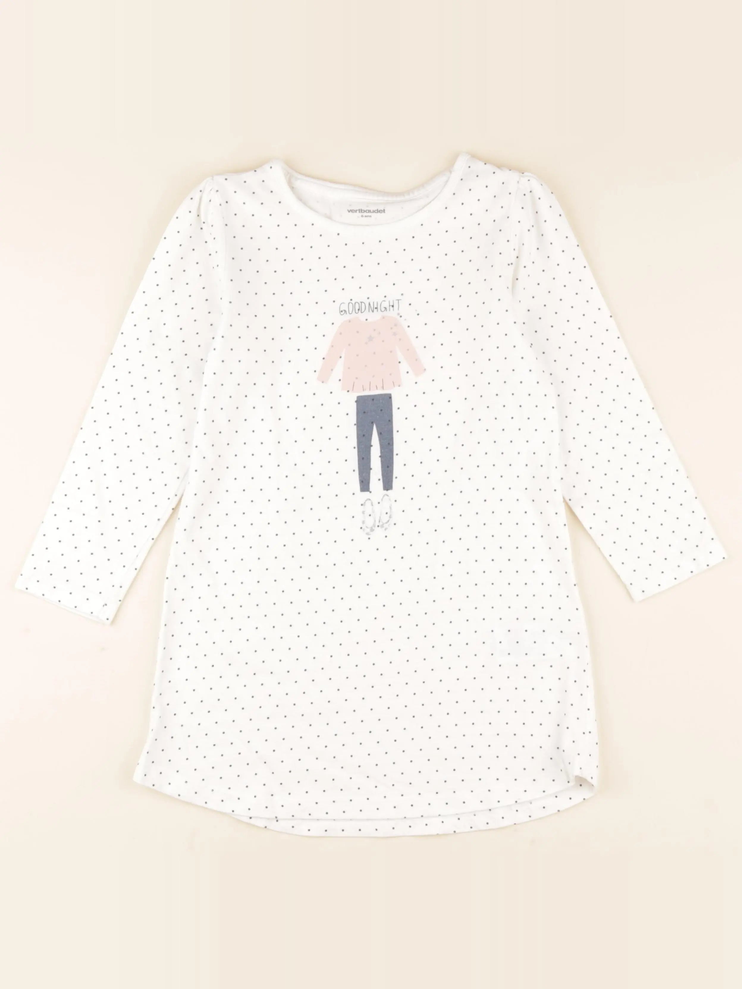 Vertbaudet - chemise de nuit coton blanc, bleu - 6 ans