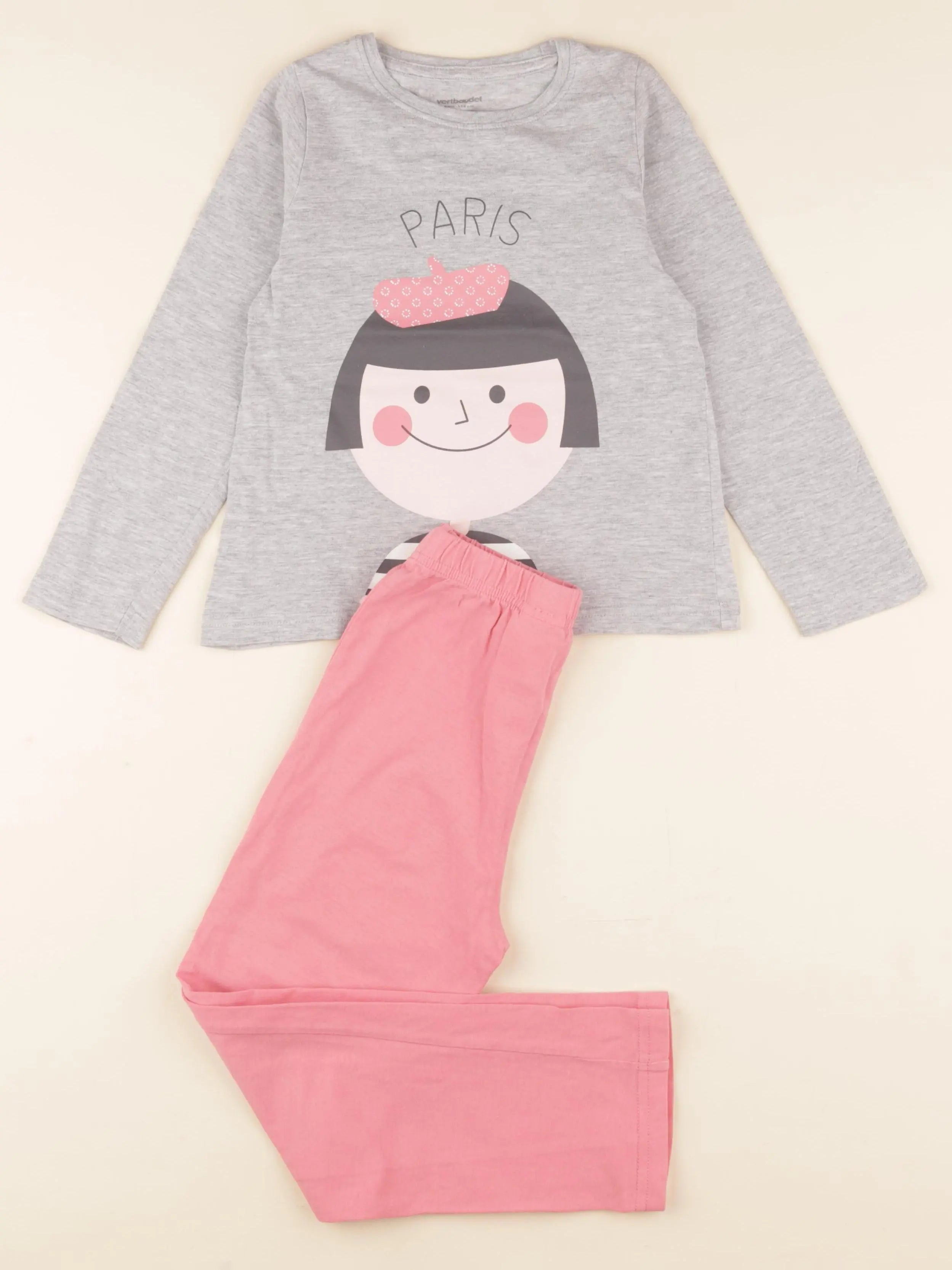 Vertbaudet - pyjama coton rose, gris - 6 ans