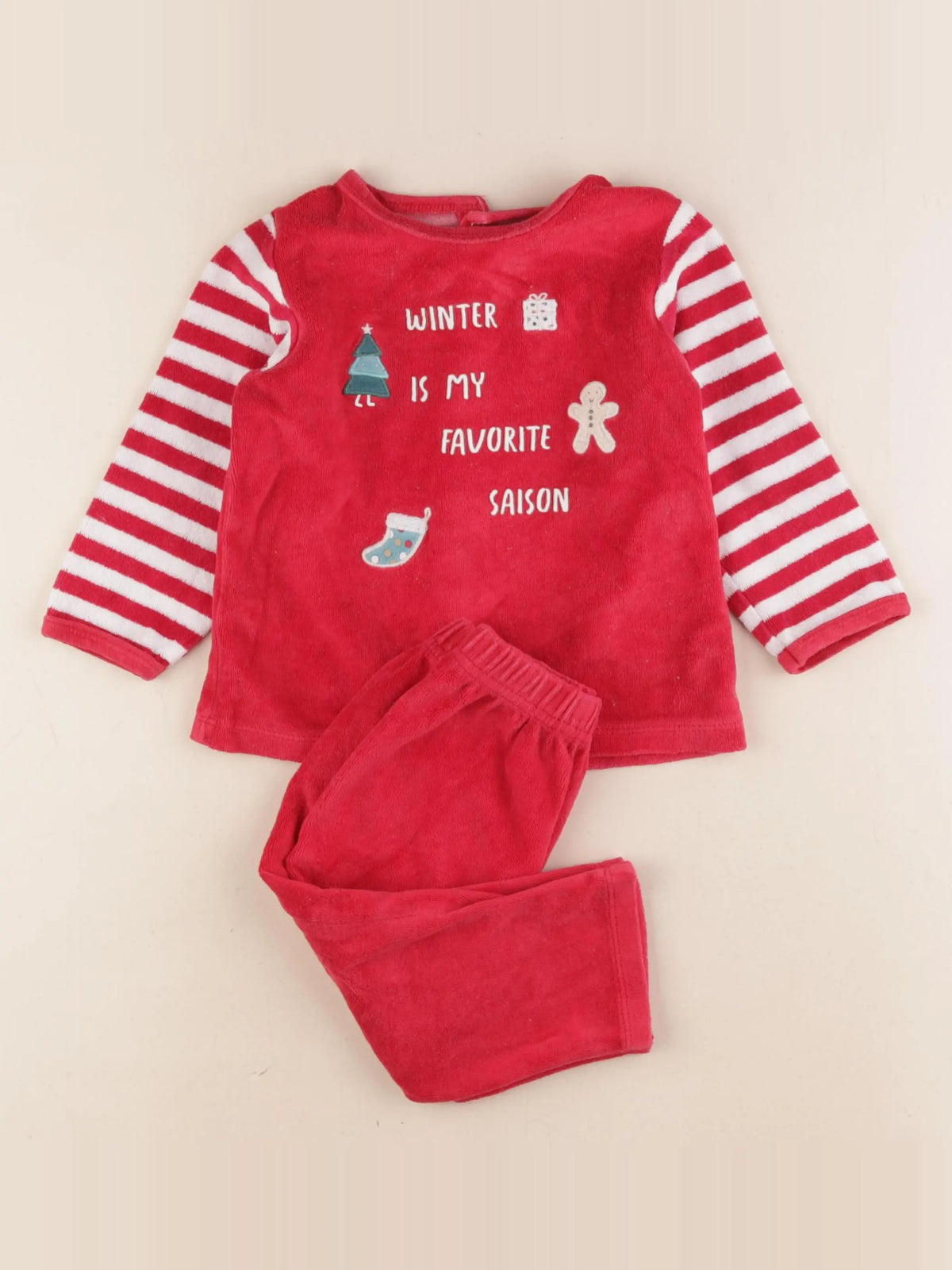 Vertbaudet - pyjama velours rouge - 12/18 mois