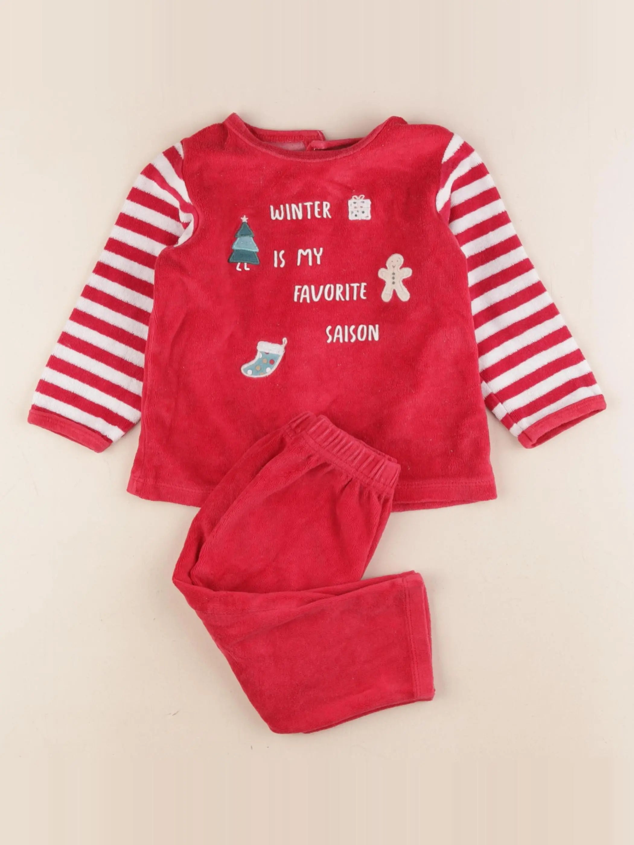 Vertbaudet - pyjama velours rouge - 12/18 mois