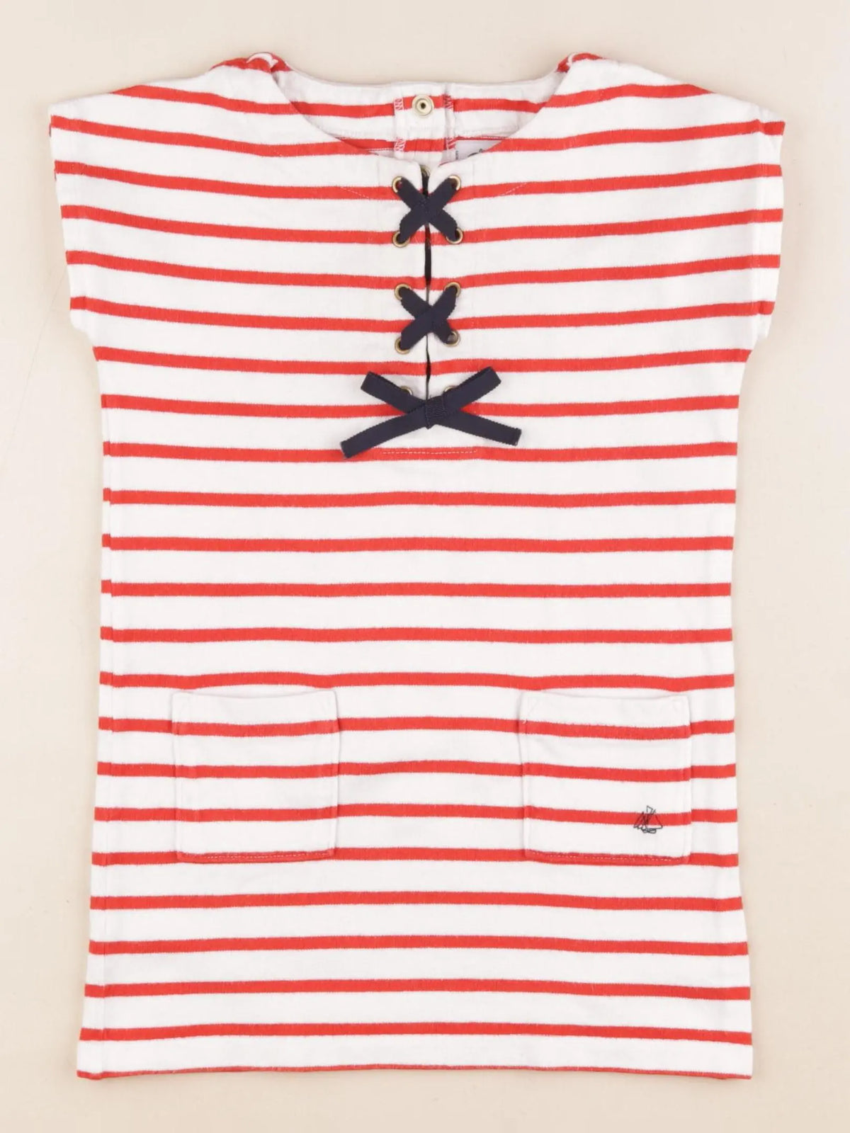 Petit Bateau - robe blanc, rouge - 5 ans