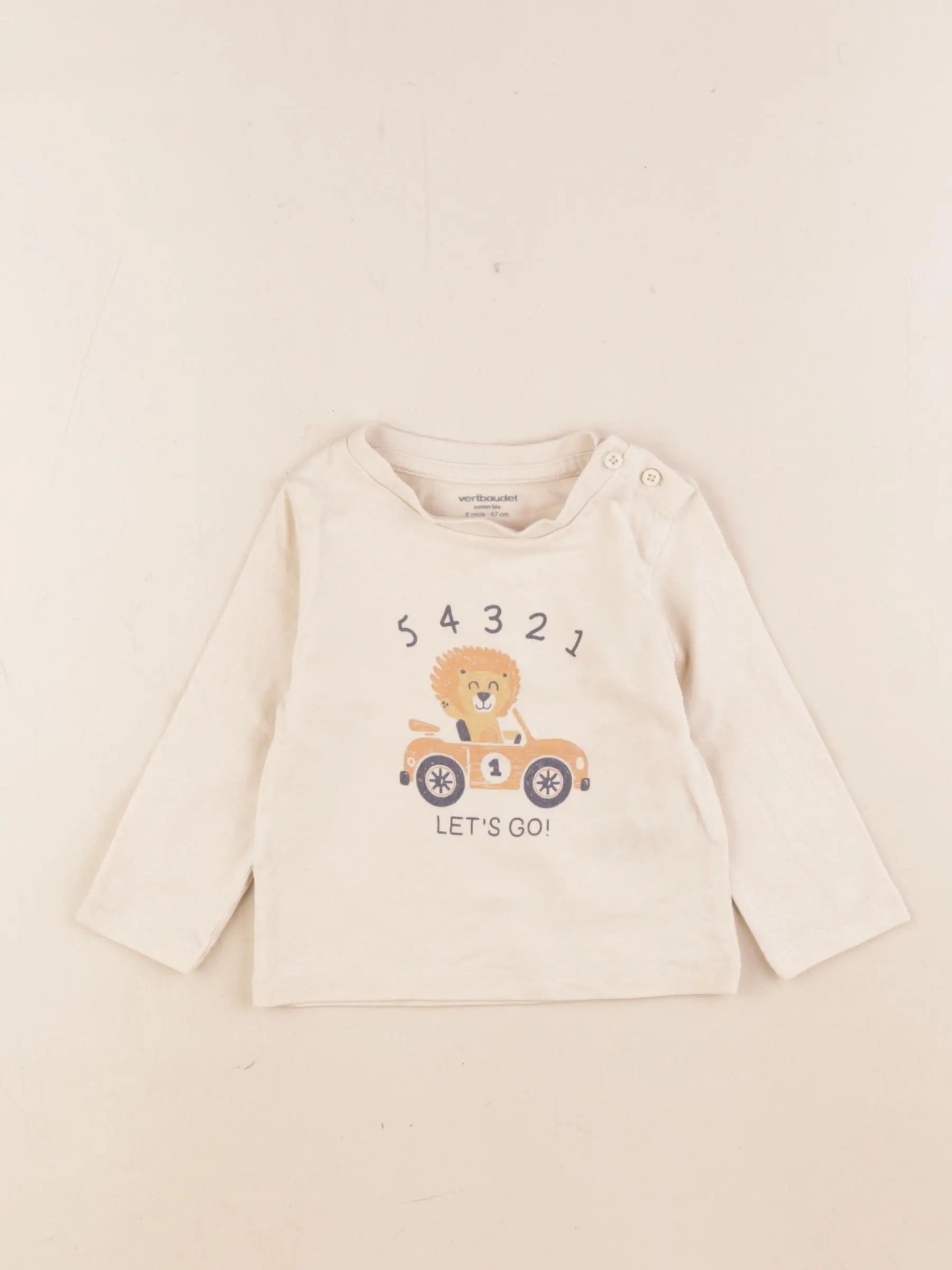 Vertbaudet - tee-shirt beige - 6 mois