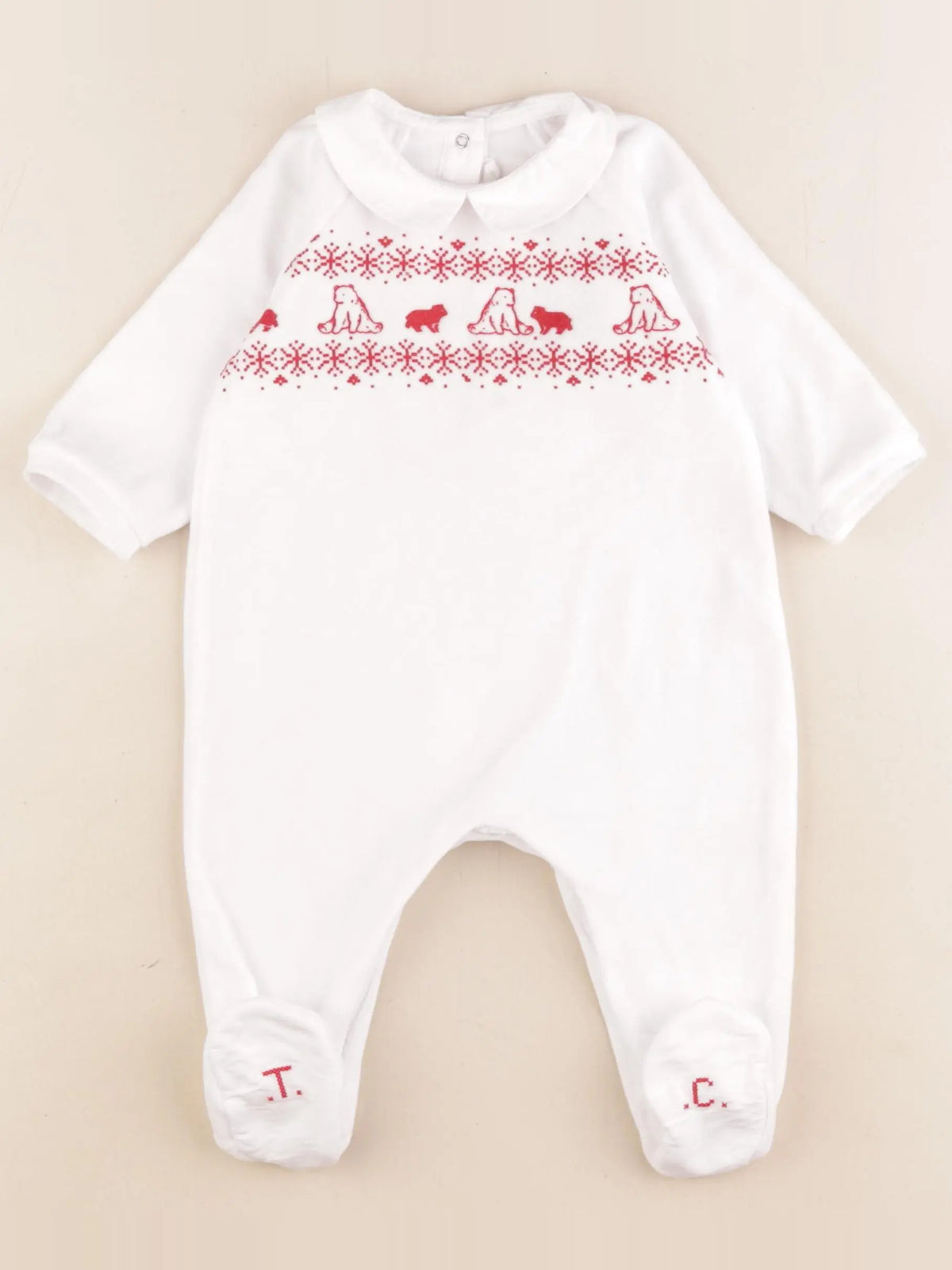 Tartine & Chocolat - pyjama velours blanc, rouge - 6 mois