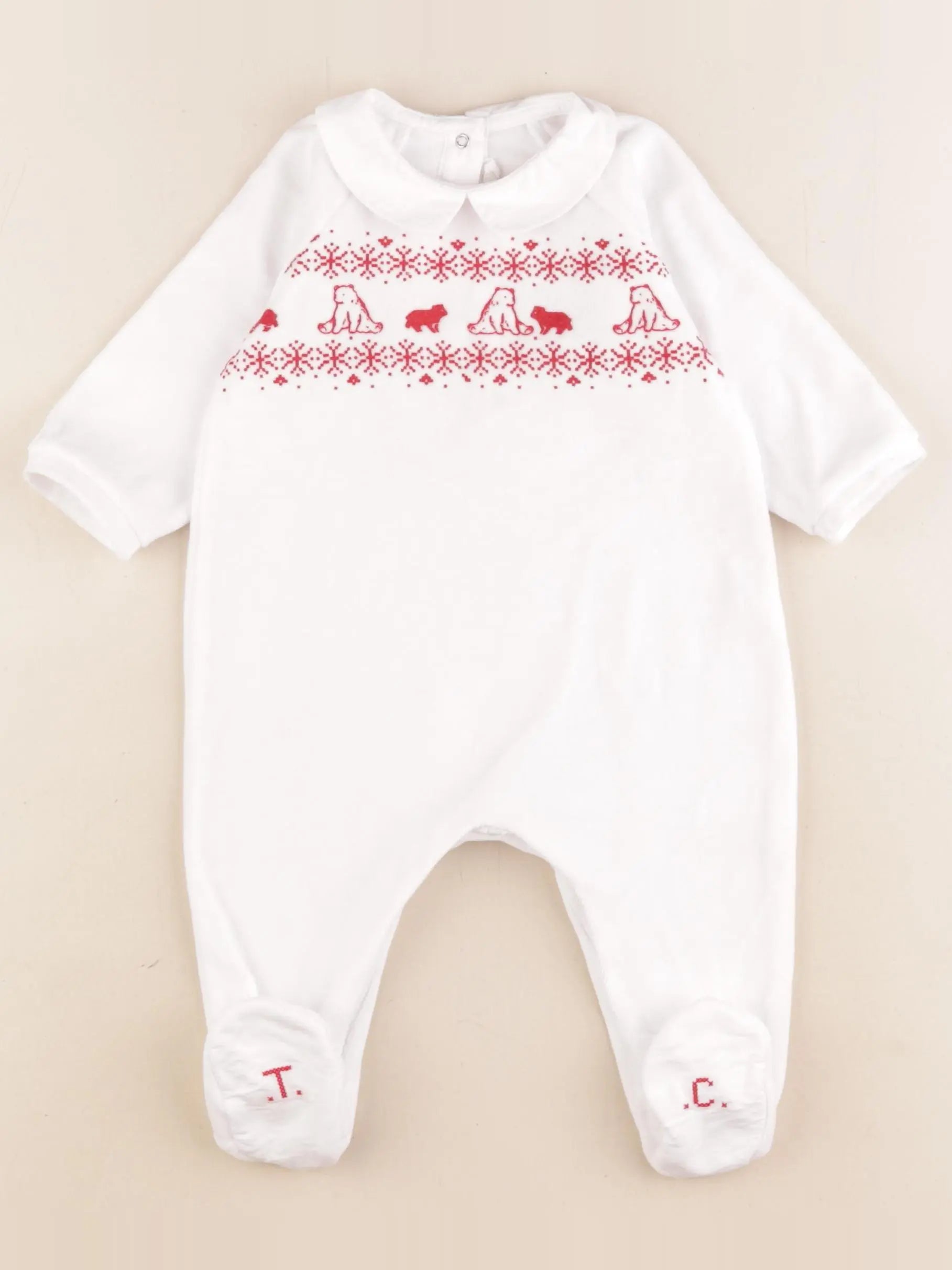 Tartine & Chocolat - pyjama velours blanc, rouge - 6 mois