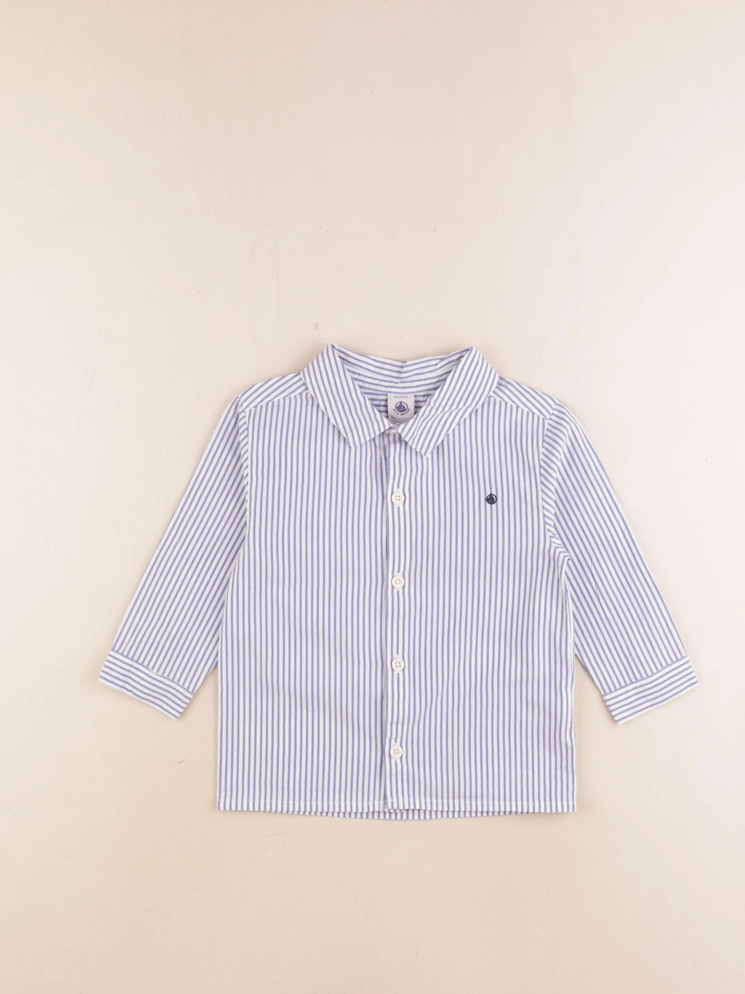 Petit Bateau - chemise blanc, bleu - 36 mois