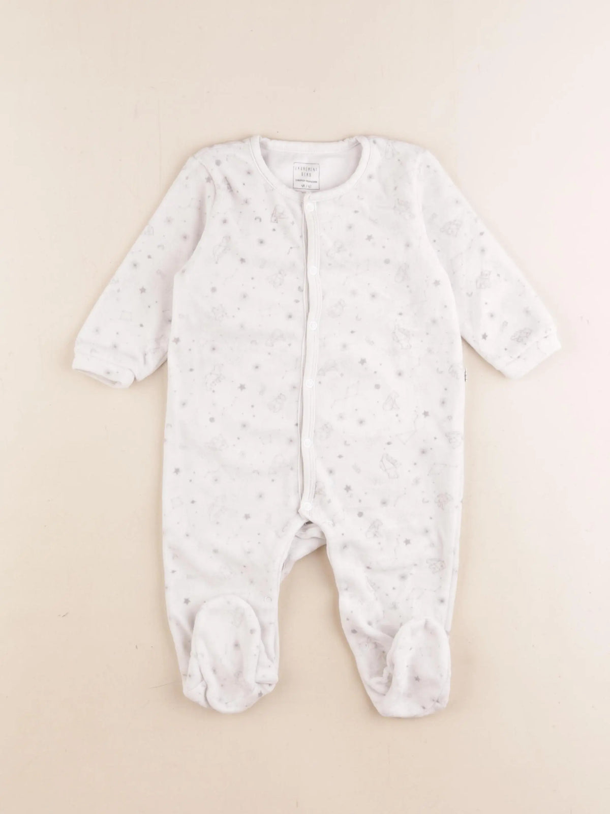 Carrément Beau - pyjama velours blanc, gris - 6 mois