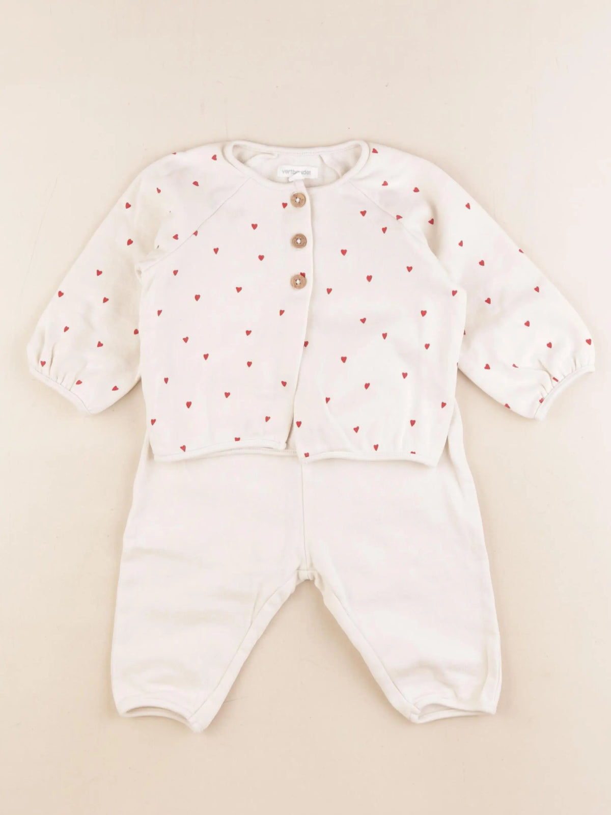 Vertbaudet - ensemble beige, rouge - 9 mois