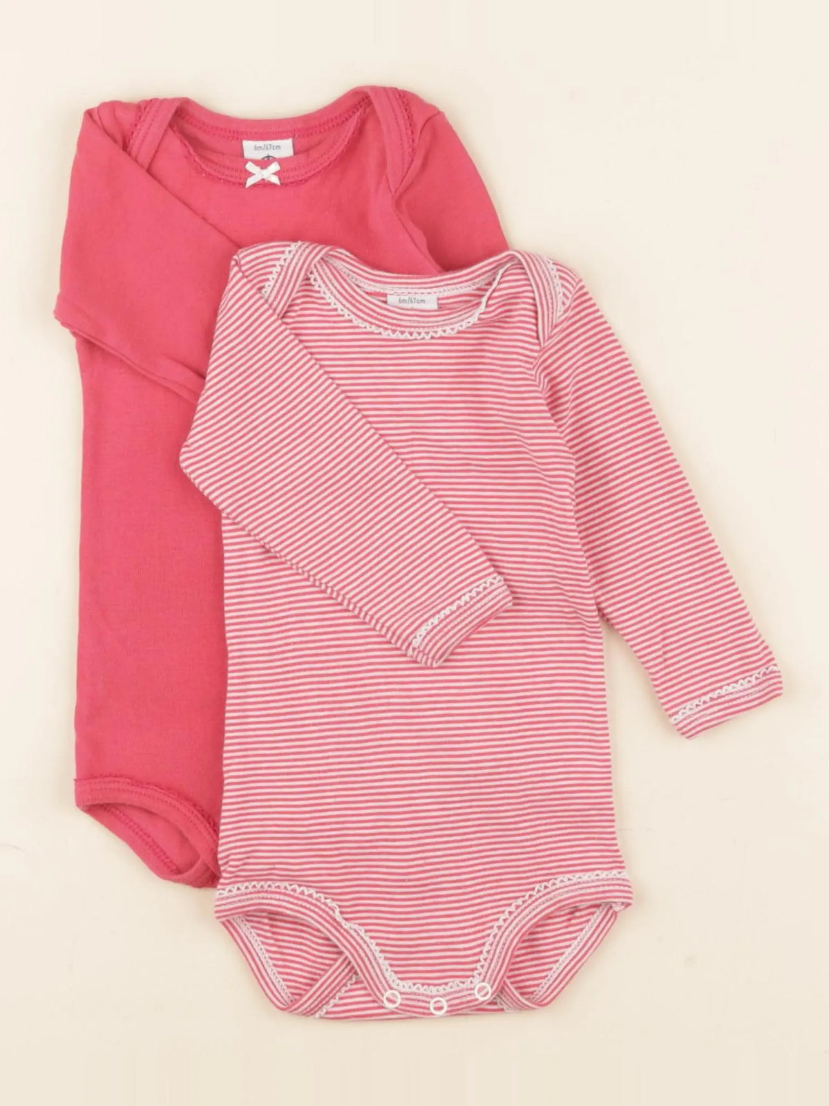 Petit Bateau - lot de 2 bodies en coton rose - 6 mois
