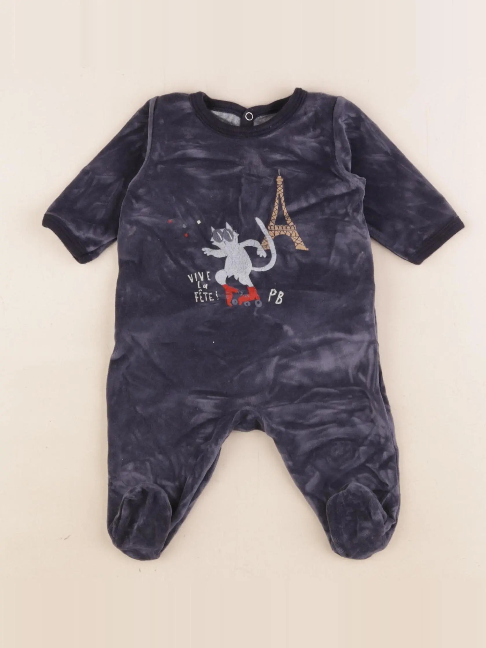 Petit Bateau - pyjama velours bleu - 1 mois