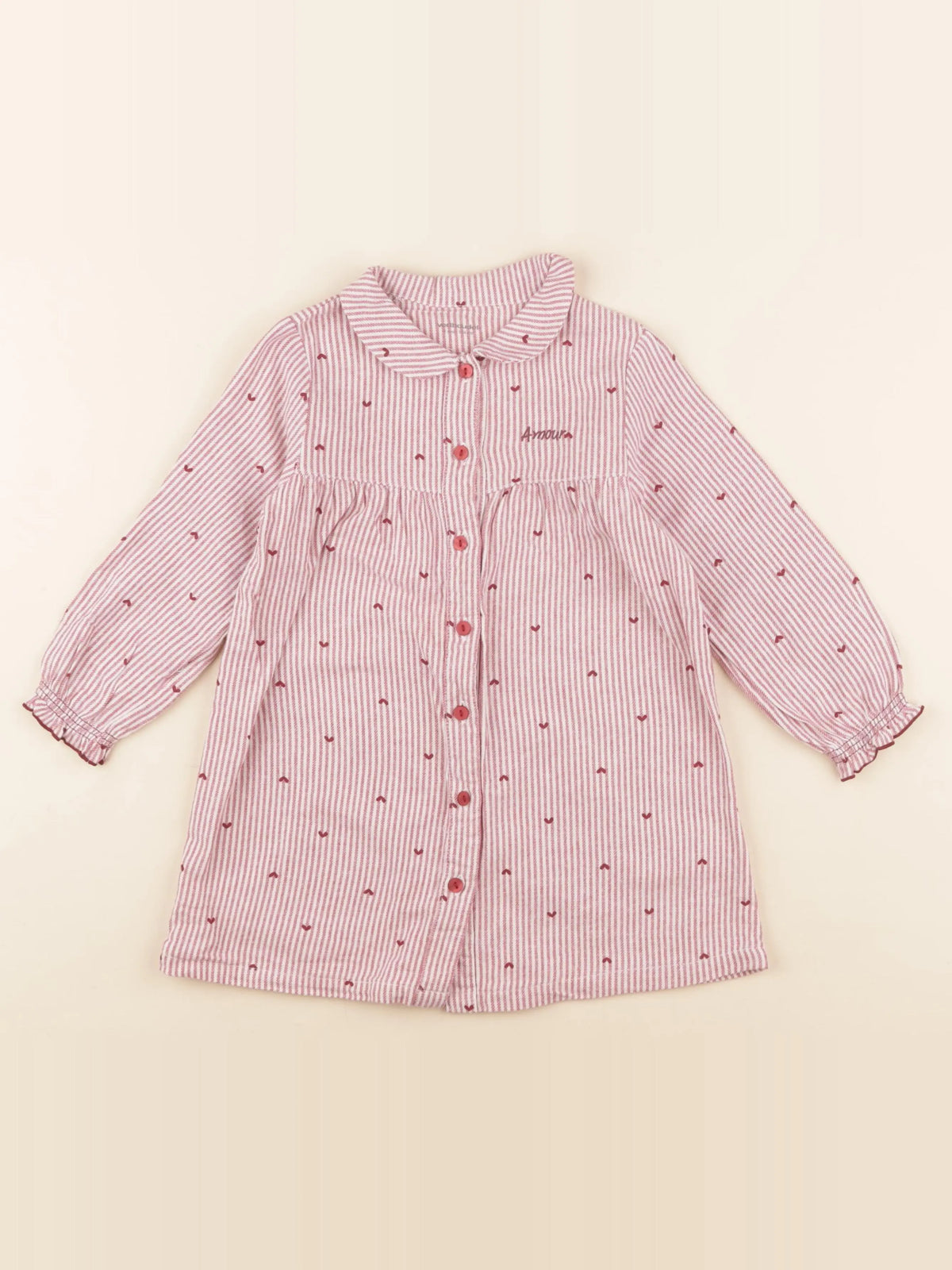 Vertbaudet - chemise de nuit coton rose, blanc - 4 ans