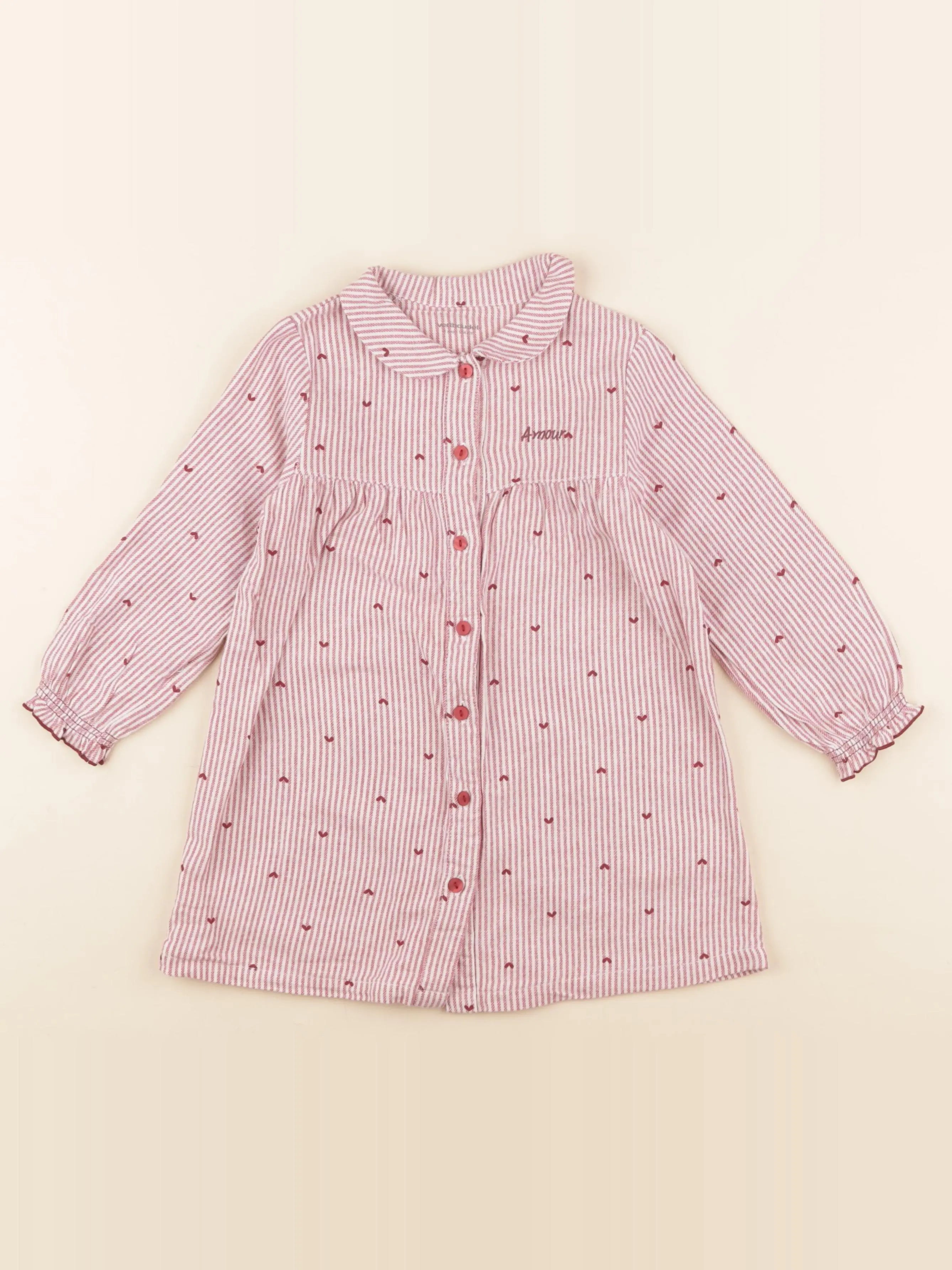 Vertbaudet - chemise de nuit coton rose, blanc - 4 ans
