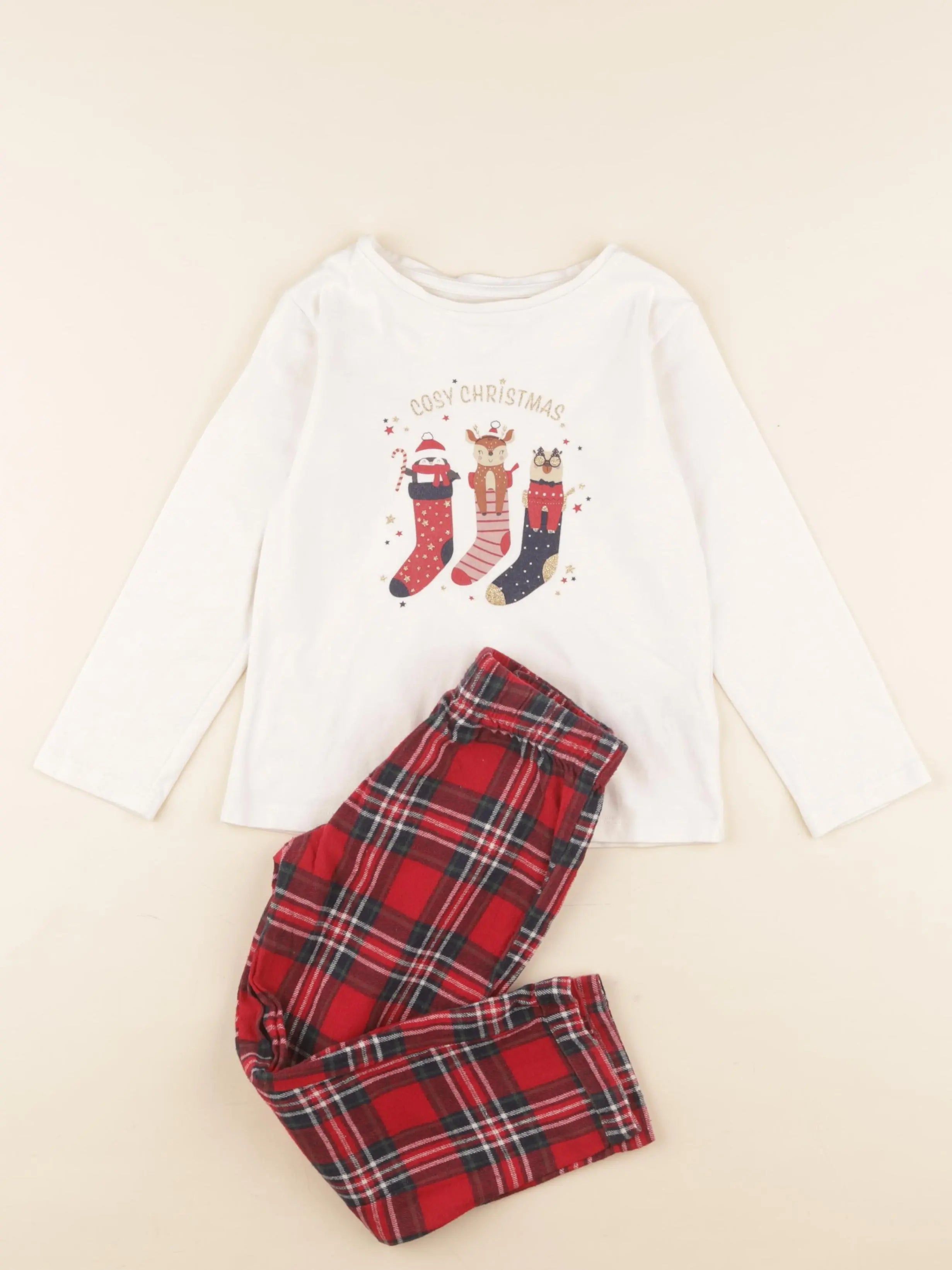 Vertbaudet - pyjama coton rouge, beige - 4 ans