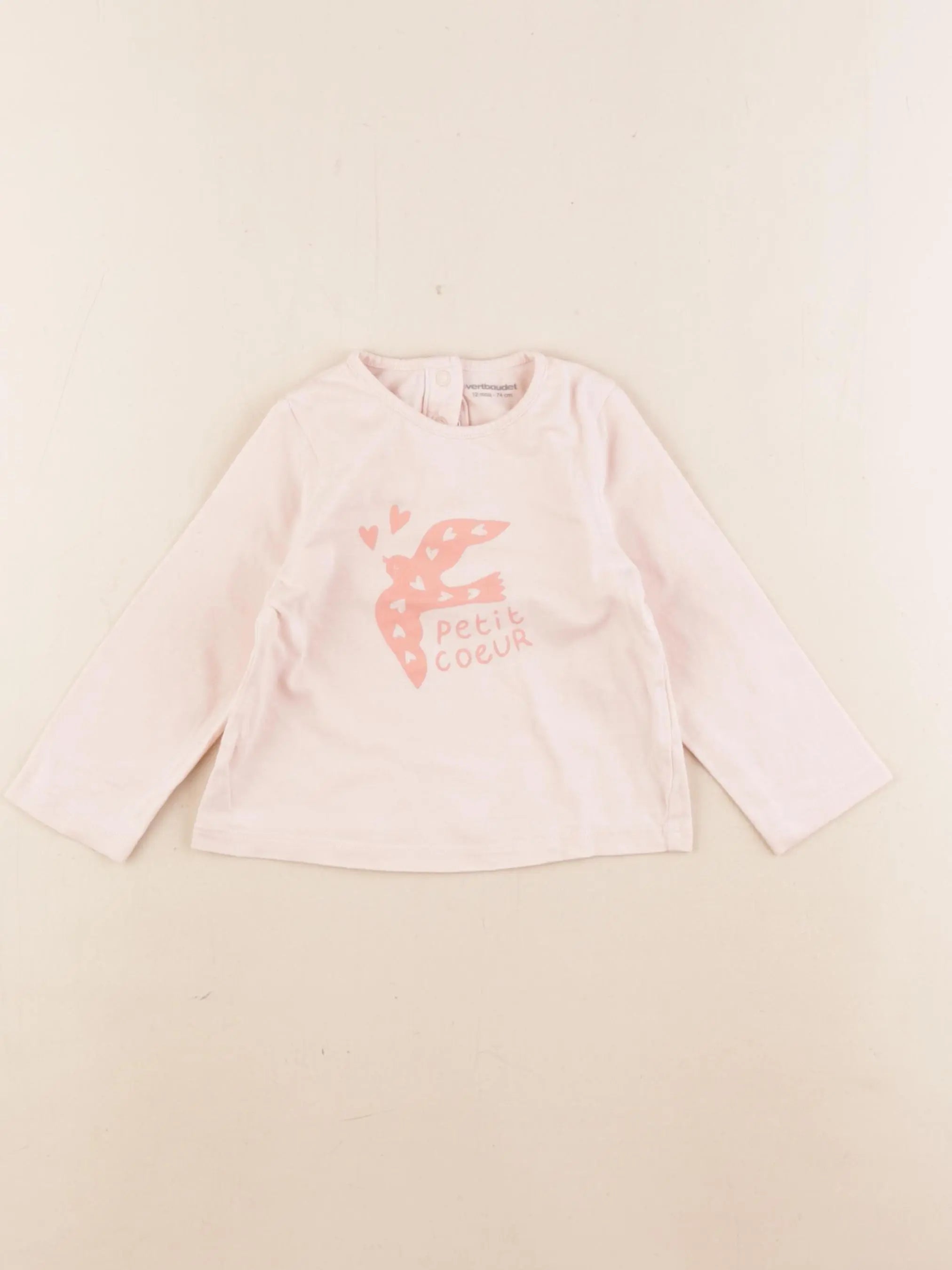 Vertbaudet - tee-shirt rose - 12 mois