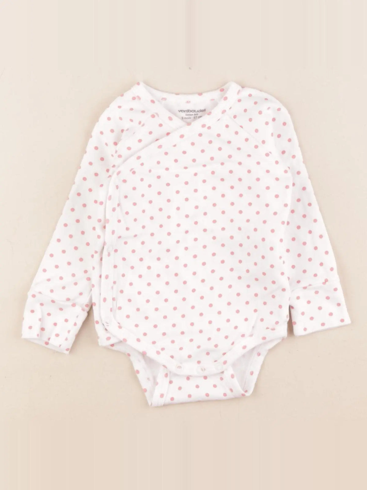Vertbaudet - body blanc, rose - 6 mois