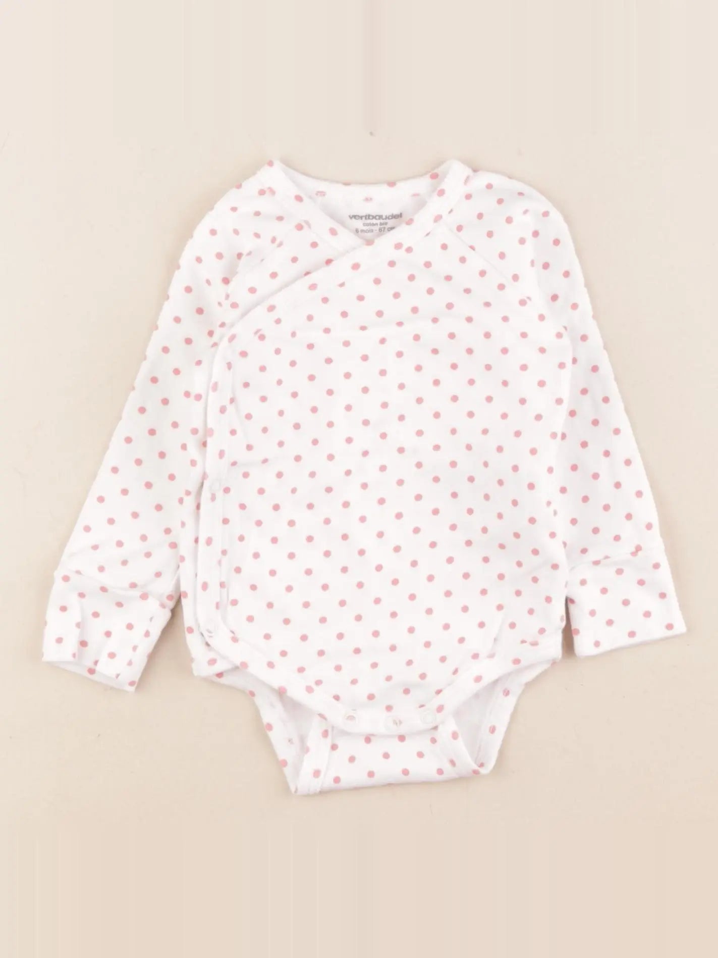 Vertbaudet - body blanc, rose - 6 mois