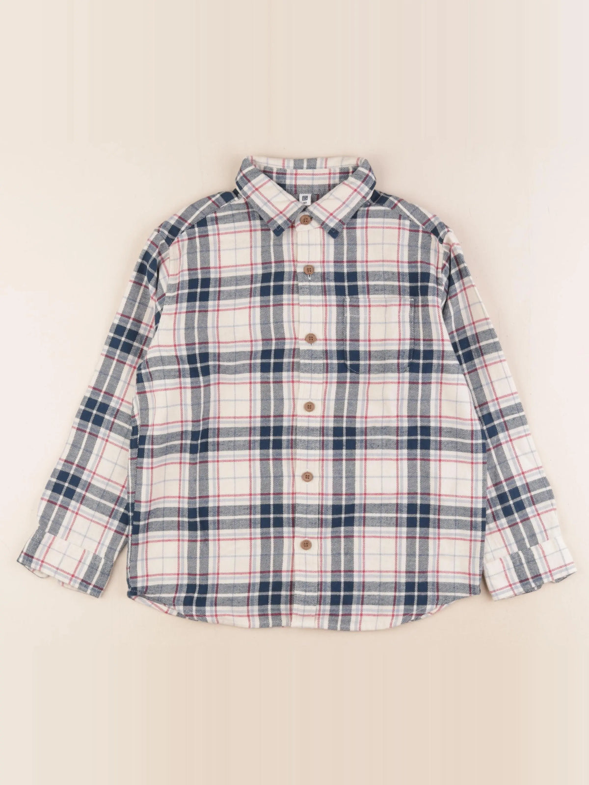 Uniqlo - chemise beige, bleu - 6/7 ans