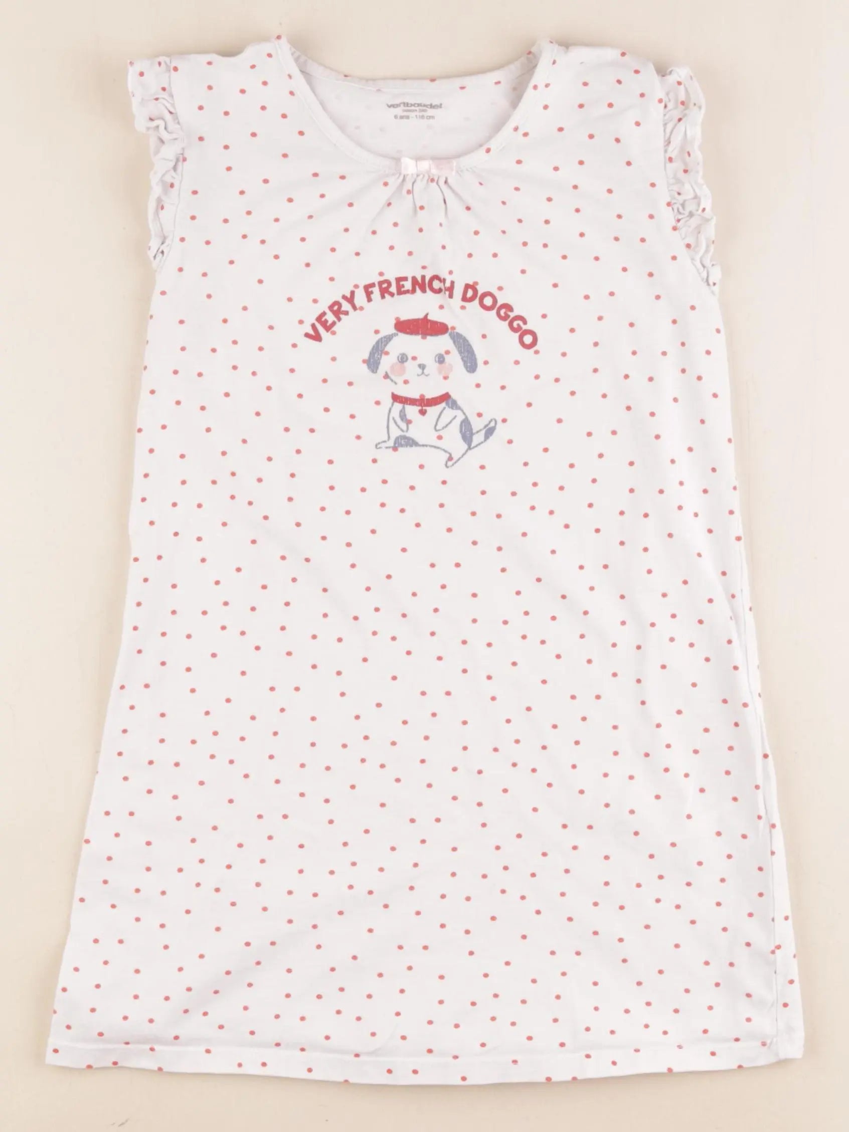 Vertbaudet - chemise de nuit coton blanc, rouge - 6 ans