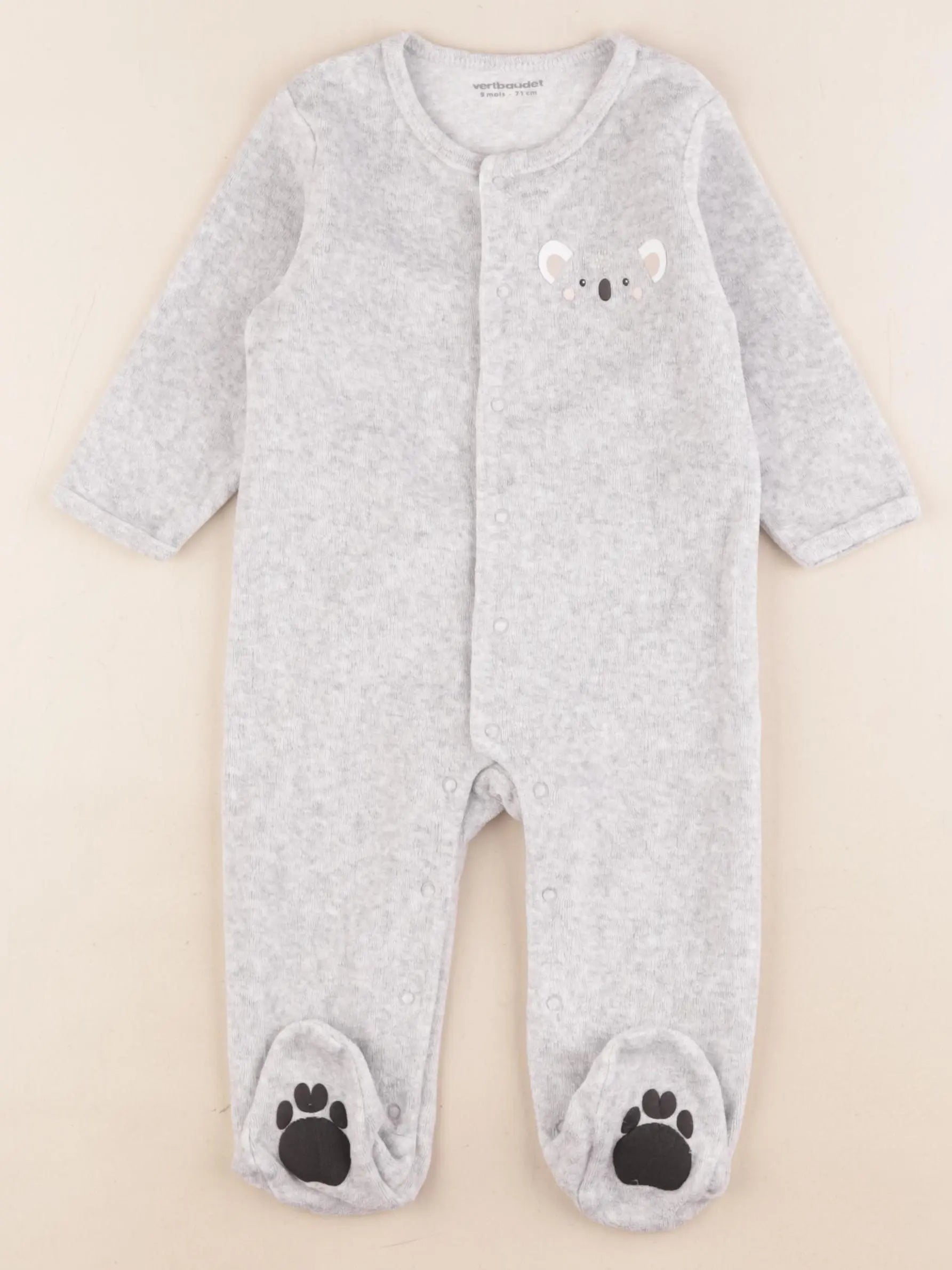 Vertbaudet - pyjama velours gris - 9 mois