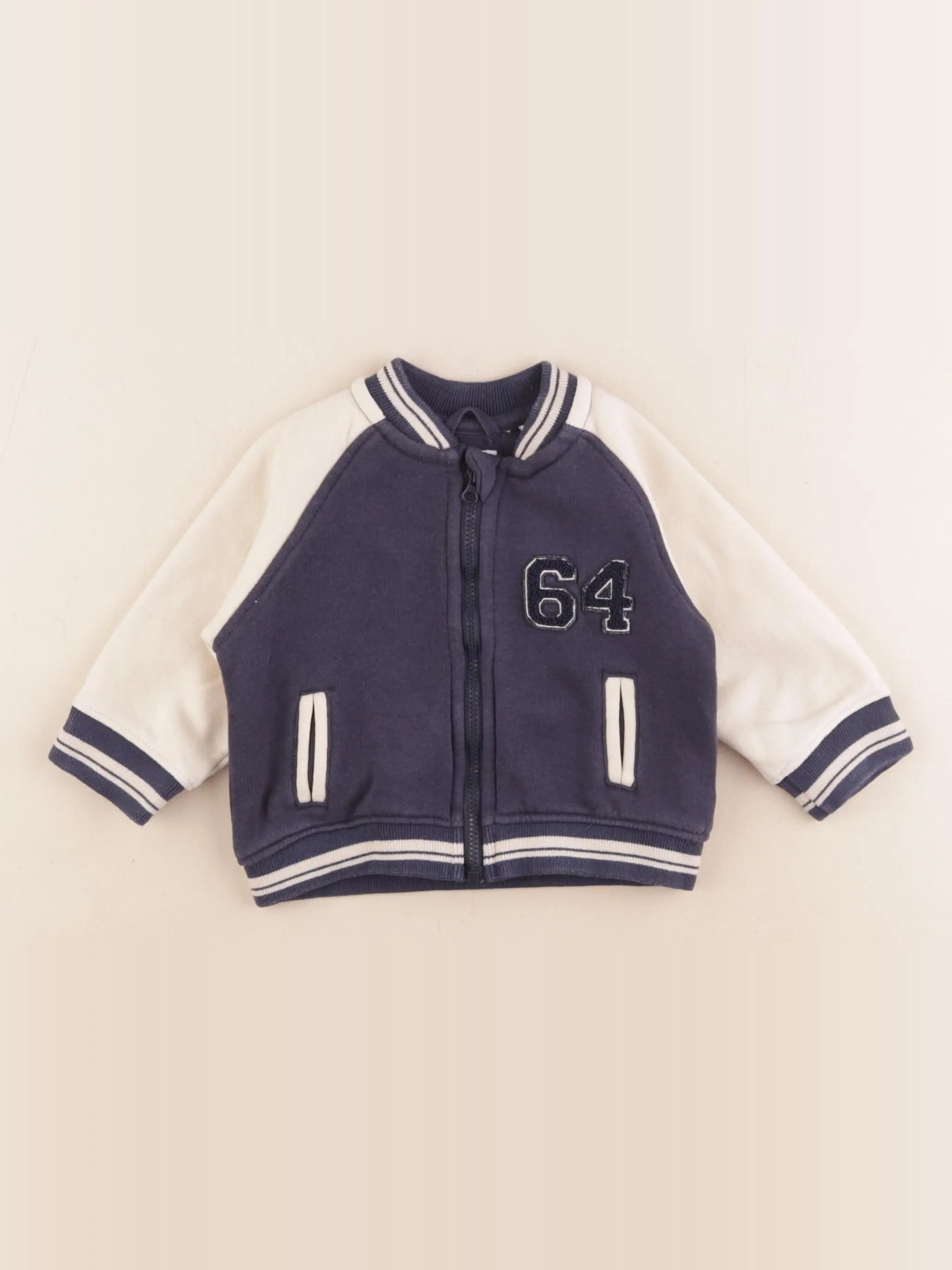 Vertbaudet - sweat bleu, beige - 6 mois